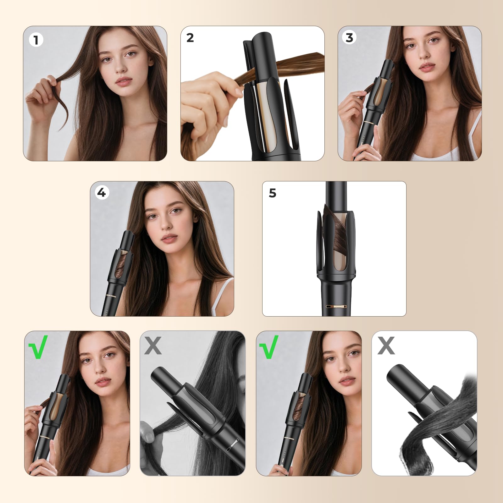 PRITECH Automatischer Lockenstab Welleneisen für Haare - 32mm Beach Waves Lockenstab 3 Temperaturen 170-210℃ Schwarzes Gold Welleneisen für Damen