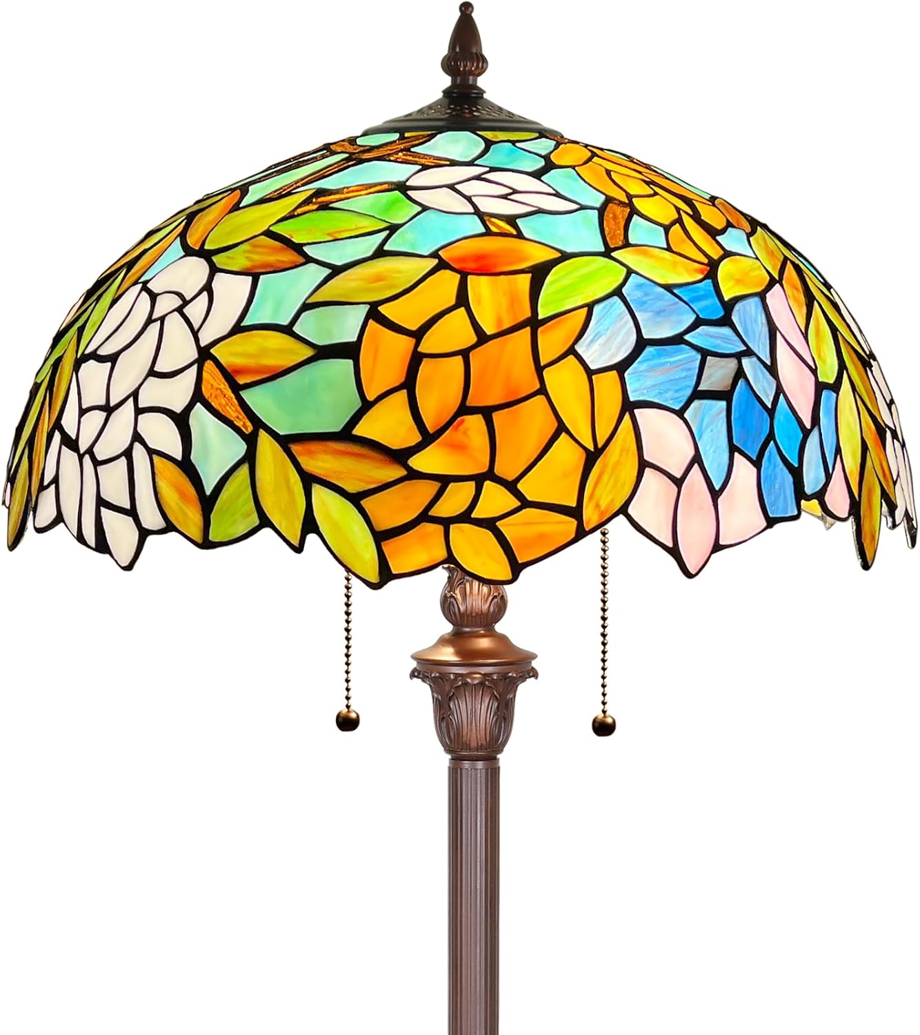 Capulina Tiffany Lamp Stained Glass Floor Lamp 2-Light 16X16X63 Inches Wisteria Tiffany Style Standing Reading Lamp for Living Room Bedroom Study Home Office