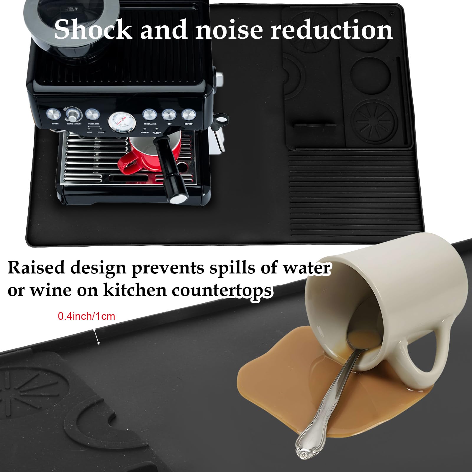 Zestaw Silikonowych Podkładek Pod Kawę 2 w 1 z Podniesioną Krawędzią, 60x40cm Odporny na Ciepło Antypoślizgowy Podkładka Pod Espresso do Ninja Luxe Akcesoriów Ekspresu Kawy