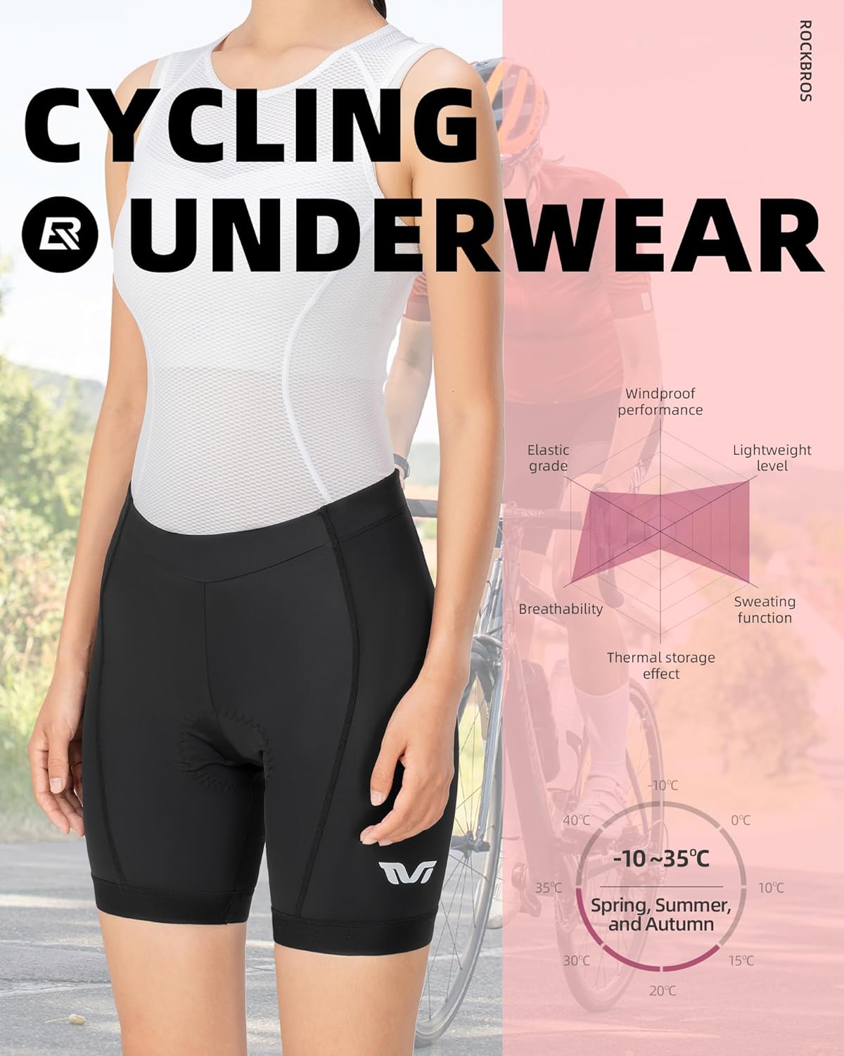 ROCKBROS Bike Shorts for Women Padded Bike Shorts Women's Cycling Shorts 4D Breathable Pad Mountain Road Bike Tights - Image 4