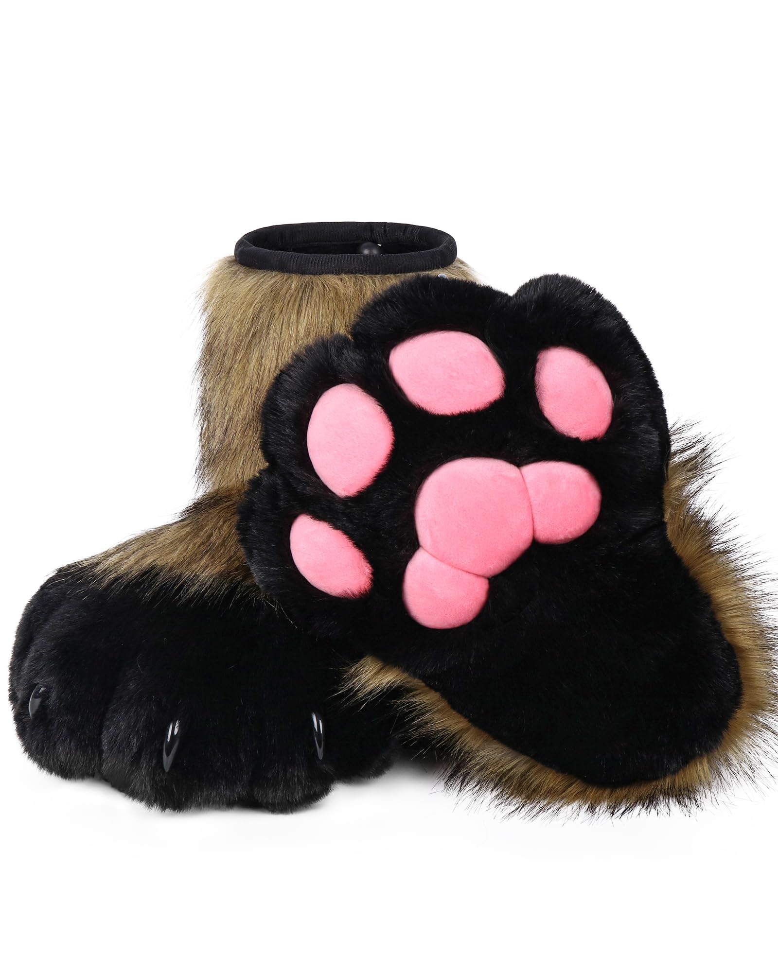 BNLIDES Cosplay Animal Cat Wolf Dog Fox Fursuit Feet Paw Claw Shoes Furry Boots Costume Accessories for Adult, Khaki-black, One Size โ image 1