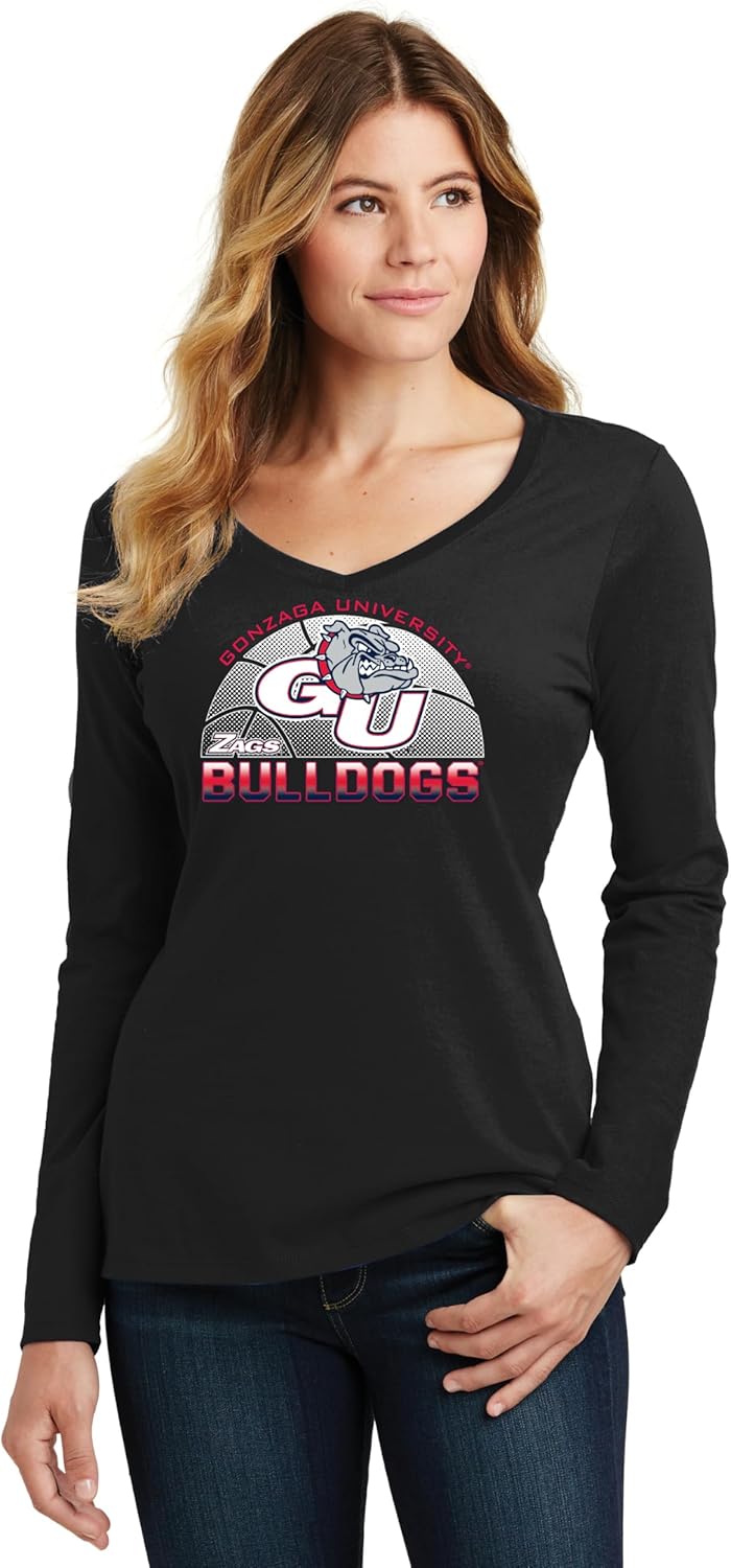 CornBorn Gonzaga Bulldogs Womens Long Sleeve V-Neck Shirts | Choose Your Design