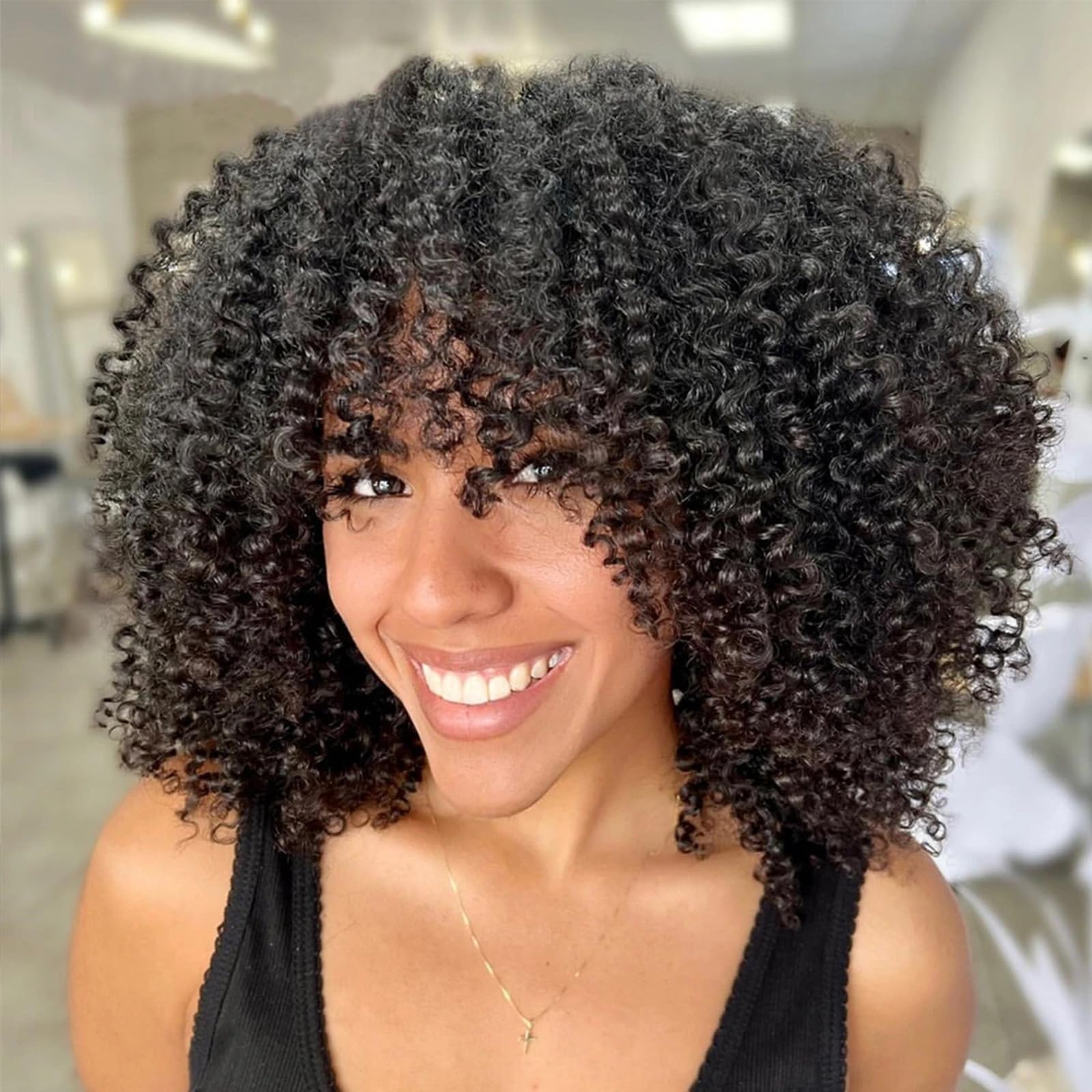 Unprocessed Virgin Human Hair Bundles 8 10 12 Inch Afro Kinky Curly Extensions Amazon.com : Mongolian Afro Kinky Curly Bundles Human Hair 8  main image 3