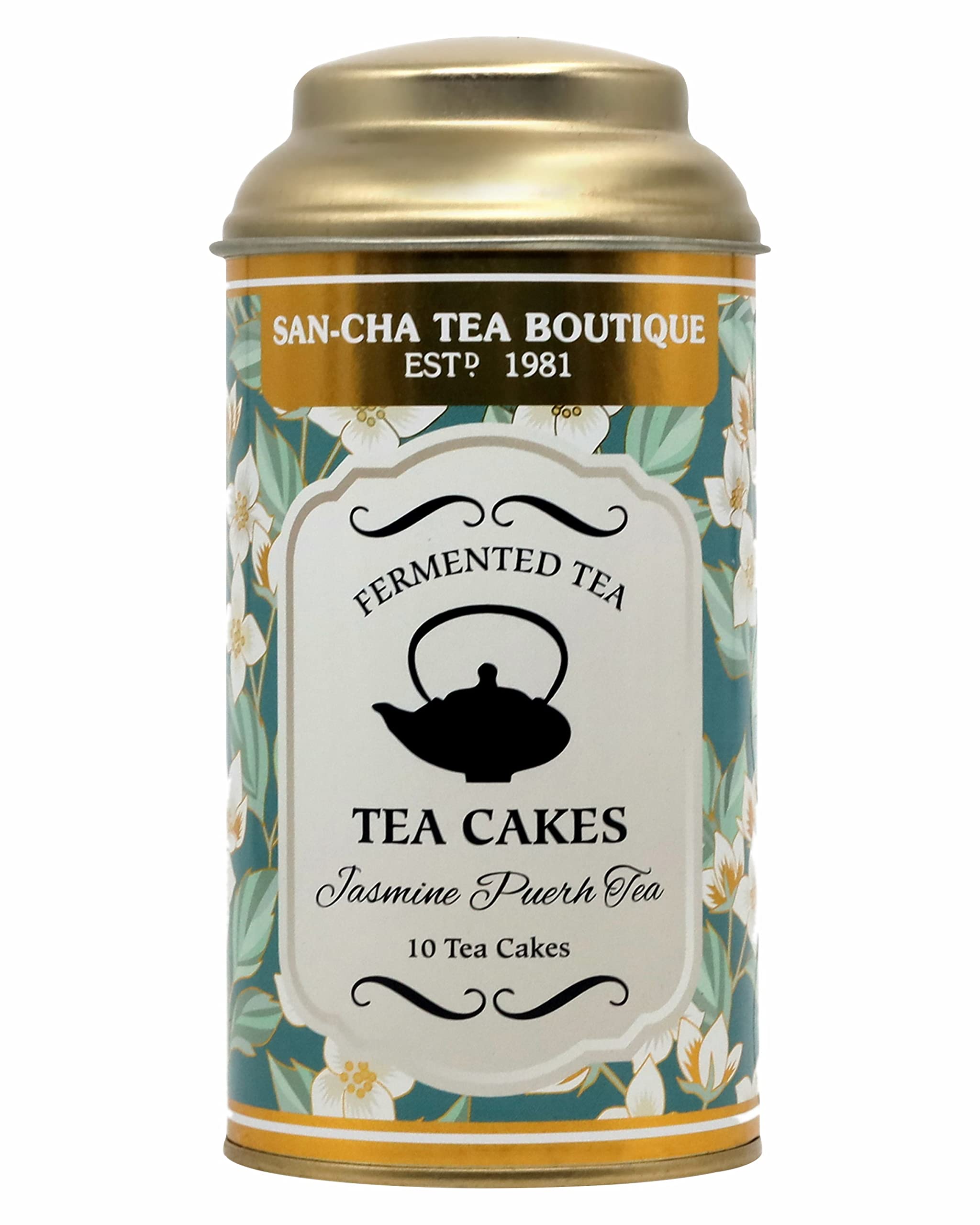 Sancha Tea Boutique, Jasmine White Tea Cake, Jasmine flowers from Yunnan, Fermented Tea, Sweet Floral Notes, 10 Tea Cakes