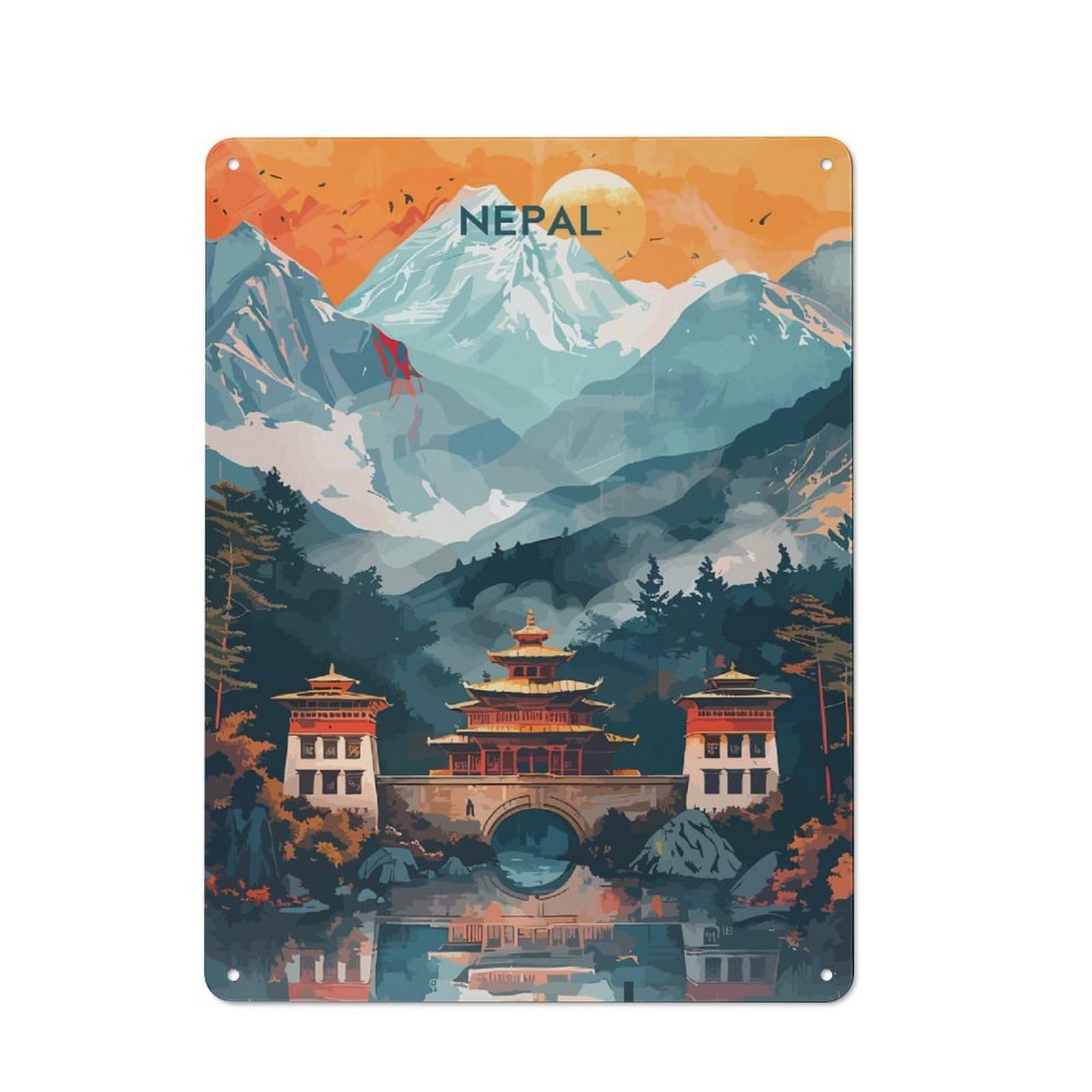 Junmoney Style-1 Tin Wall Sign With Nepal Mountain Landscape Travel Design 40X30cm, Classic Kitchen Wall Decor For Restaurant, Kitchen, Counter Or Breakfast Nook
