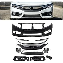 For 2016 2017 2018 Honda Civic Front Bumper W/Grille + Foglights Kit 9Pcs