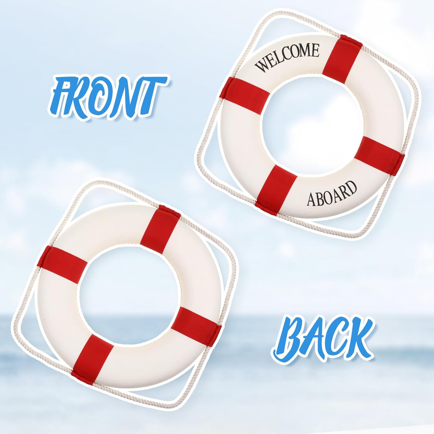 Veemoon Life Ring Welcome Decoration, Nautical Life Ring Wall Art Hanging Buoy Ornament Beach Party Decoration Mediterranean for Home Office Party Store, Red (13” L, 2”H)