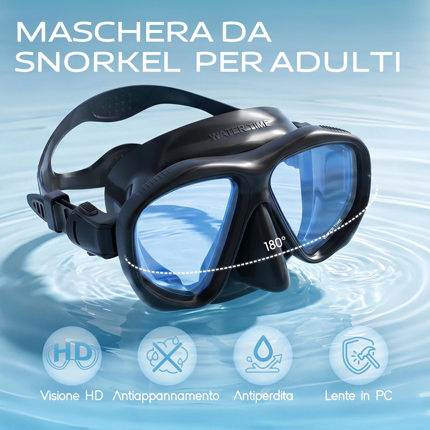 Jinlan Máscara Buceo – Montura Grande, Antivaho Integrado, Lente REVO, Protección UV, Falda de Silicona Suave Adultos