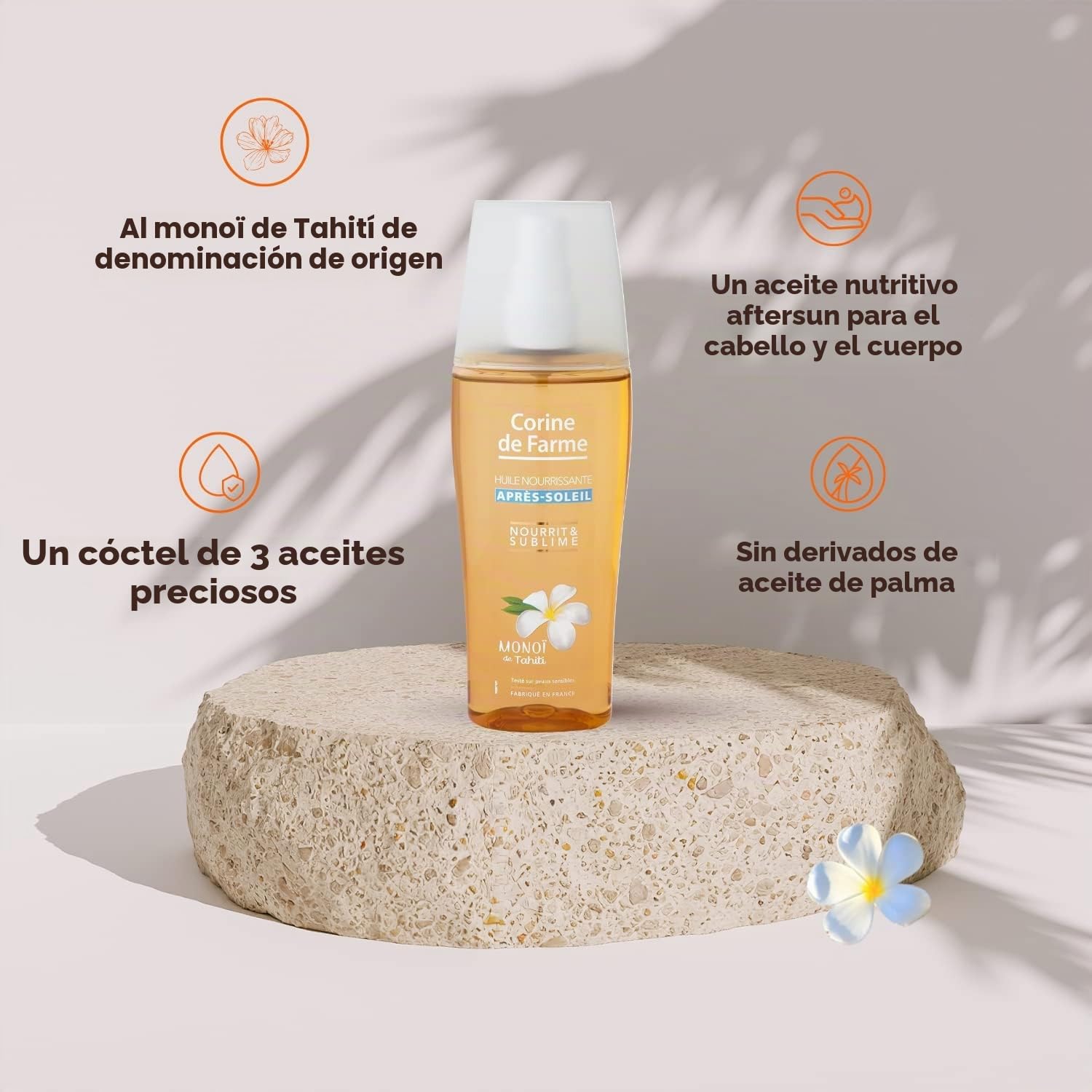 Corine de Farme - Aceite Nutritivo Aftersun para Cuerpo y Cabello - Calma, Hidrata, Prolonga el Bronceado, Repara el Pelo - Fabricación Francesa - 150 ml