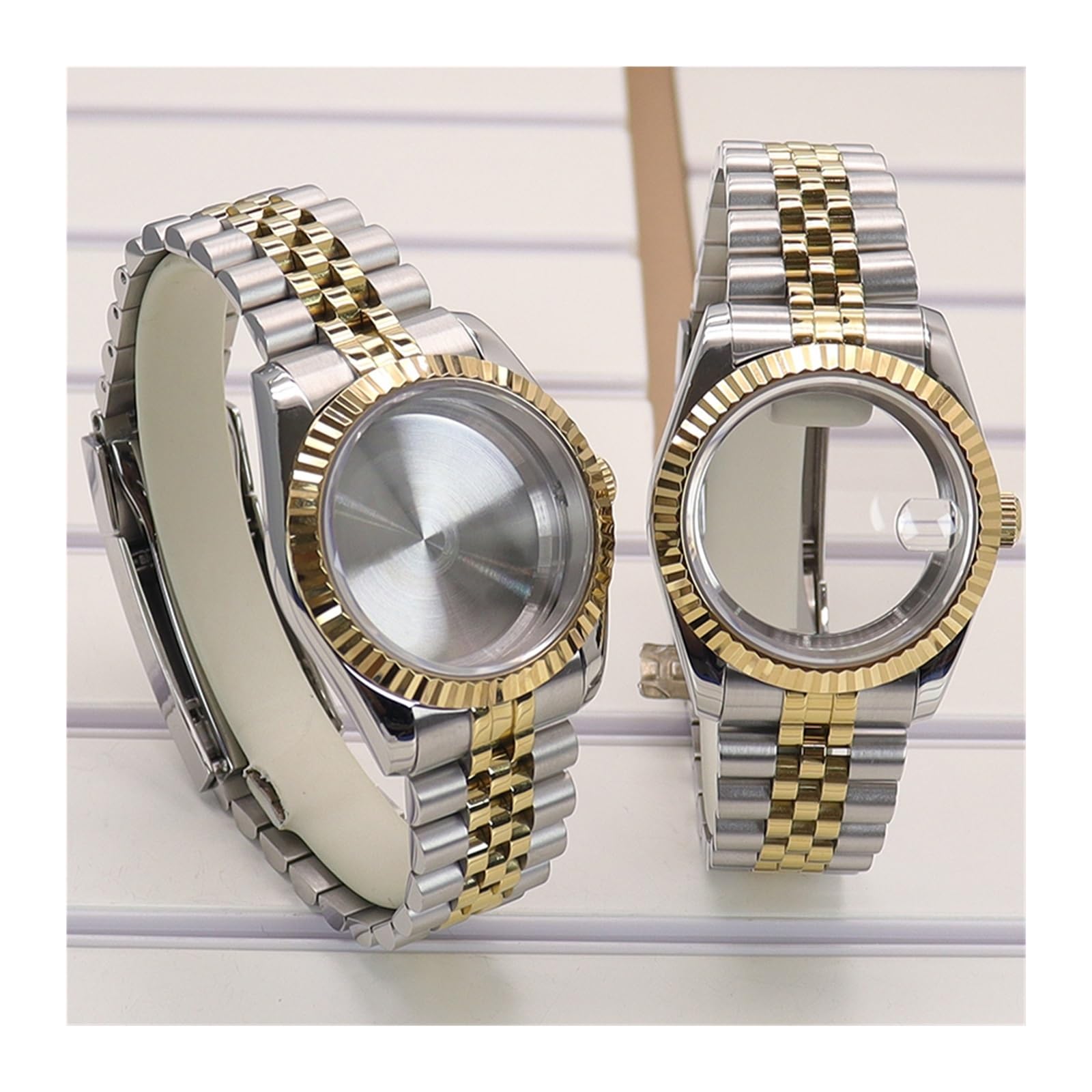 Cinturino per cassa dell'orologio scanalato oro argento 36/40 mm quadrante 28,5 mm vetro zaffiro compatibile per Nh35/36 Miyota 8215