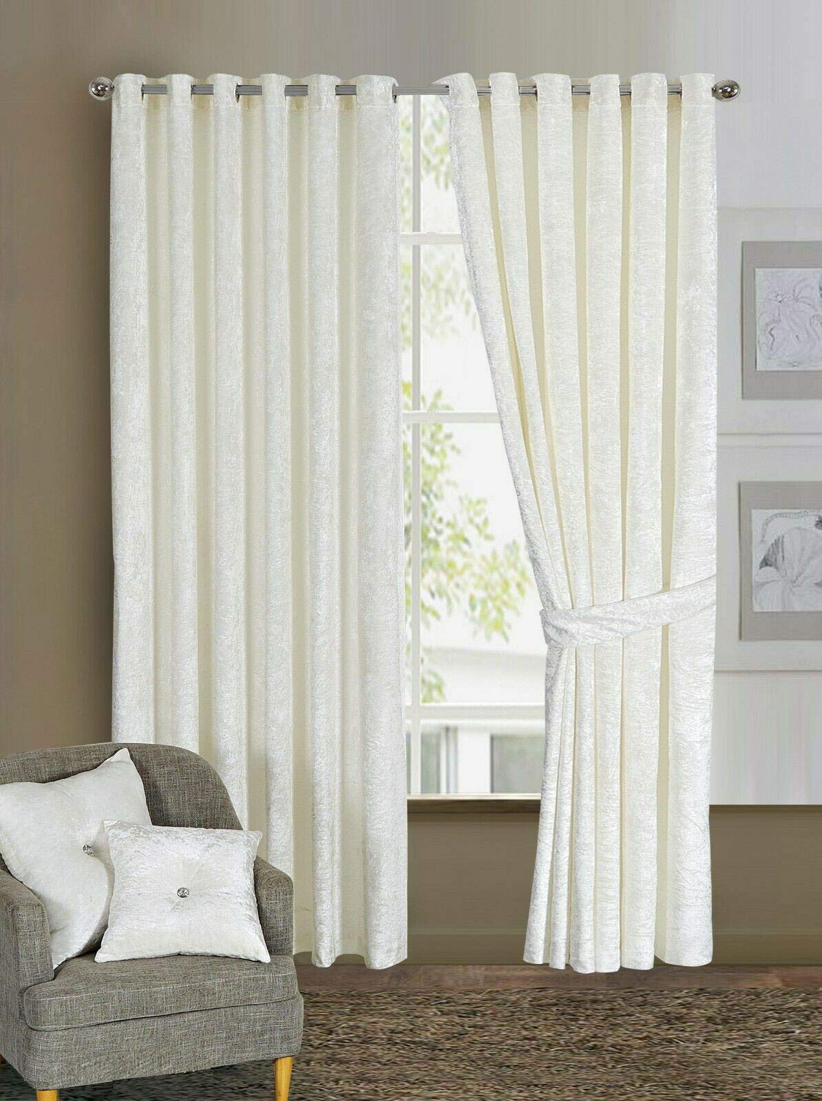 Householdfurnishing Ring Top Velvet Fully Lined Curtain (White, W in 46 x L in 72 117cm x 183cm)