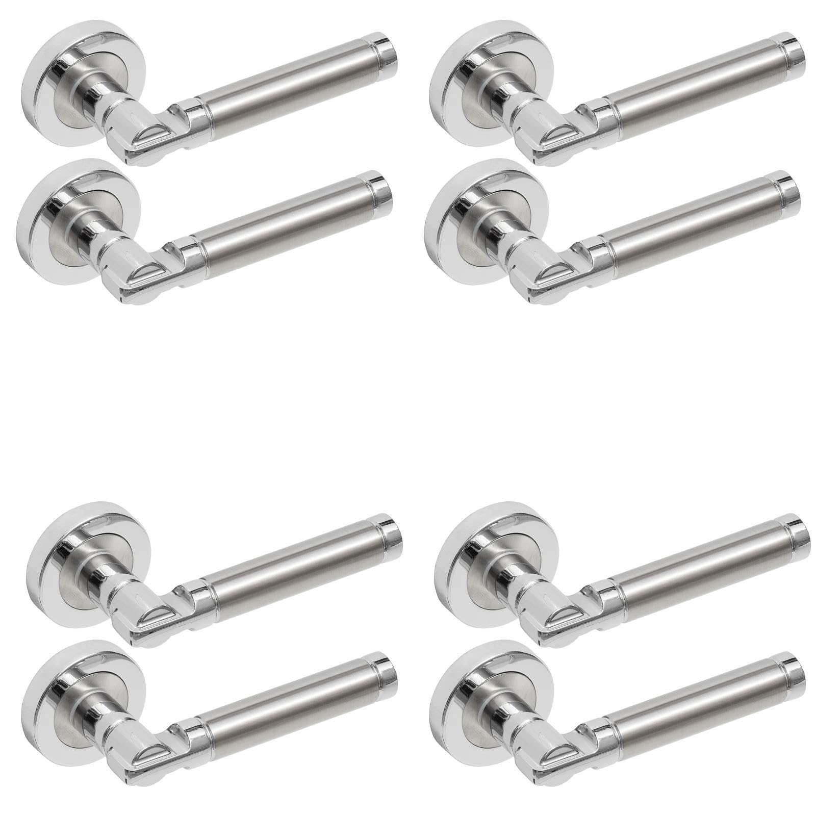 Decoranddecor Silver Duo Colour Internal Round Door Handles – Aluminium For Bedrooms, Bathrooms, And Internal Doors Enigma Range Stylish Design - 4 Pack
