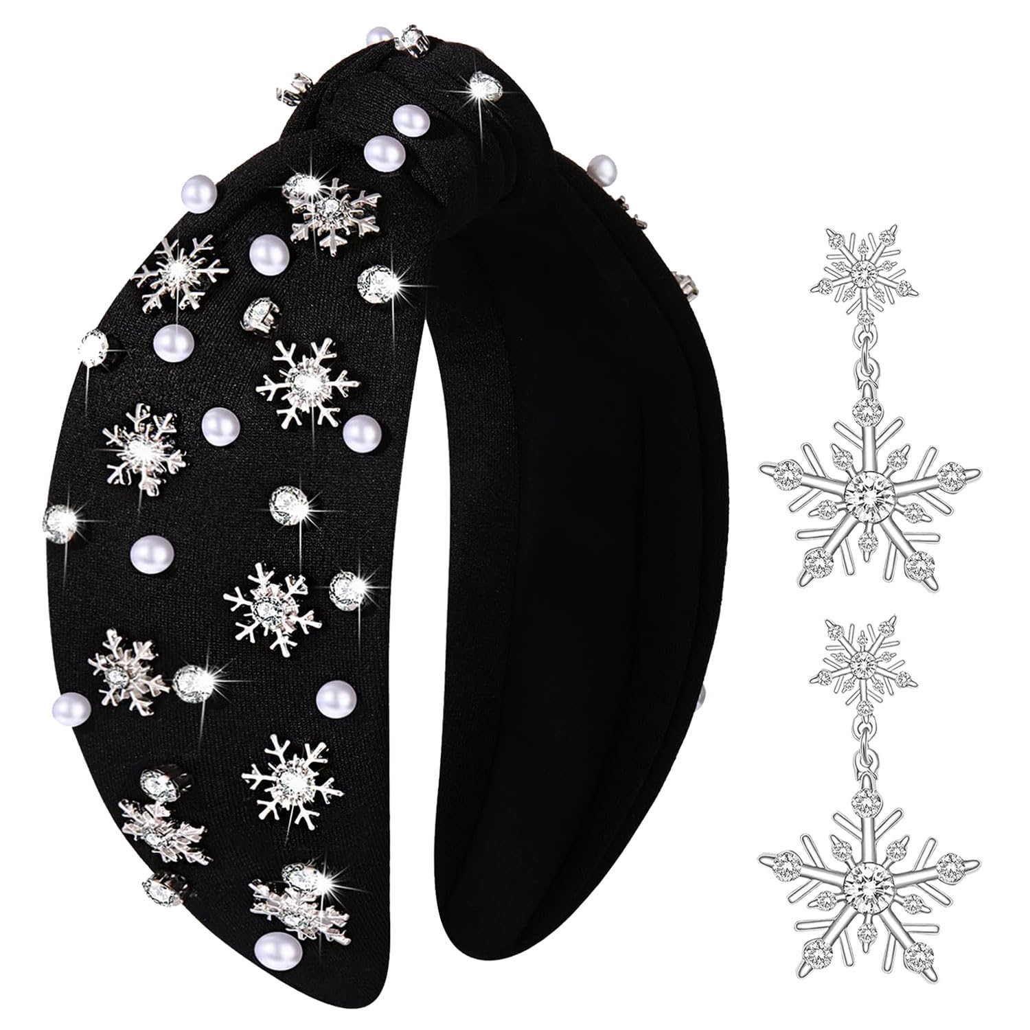 PHALIN Christmas Headbands for Women Xmas Bow Tree Snowflake Headbands Jeweled Crystal Pearl Knotted Headband Holiday Hair Accessories Party Gifts (