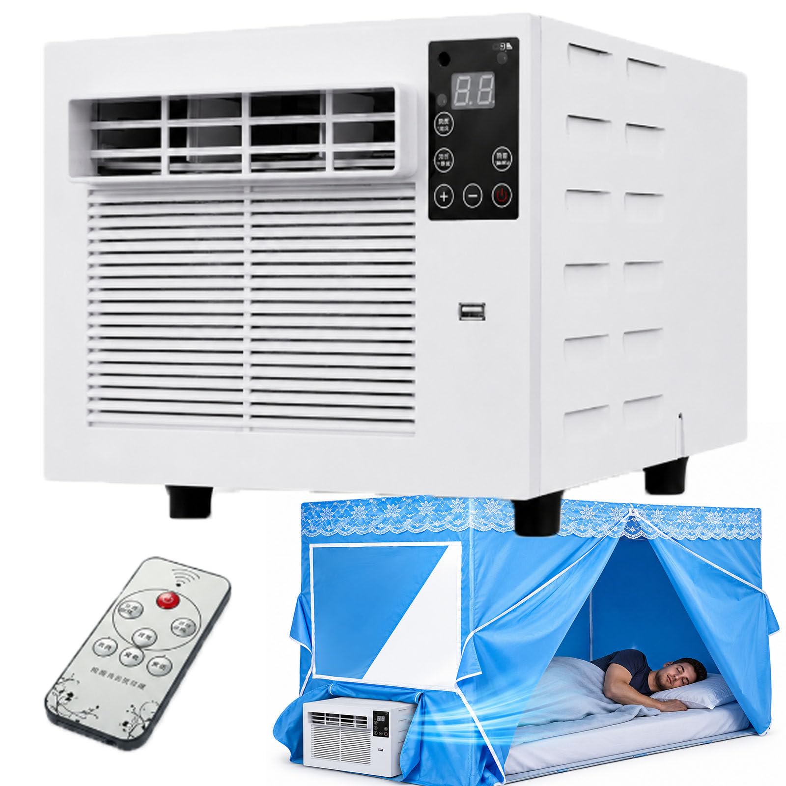 ErShangMao Mobile Tent Air Conditioner, Camping Ac Unit With 1876 Btu Cooling, Portable Camping Air Cooler W/Dehumidifier, Quiet Night Mode, Timer And Remote For Tents, Rvs & Road Trips AC+0.9M