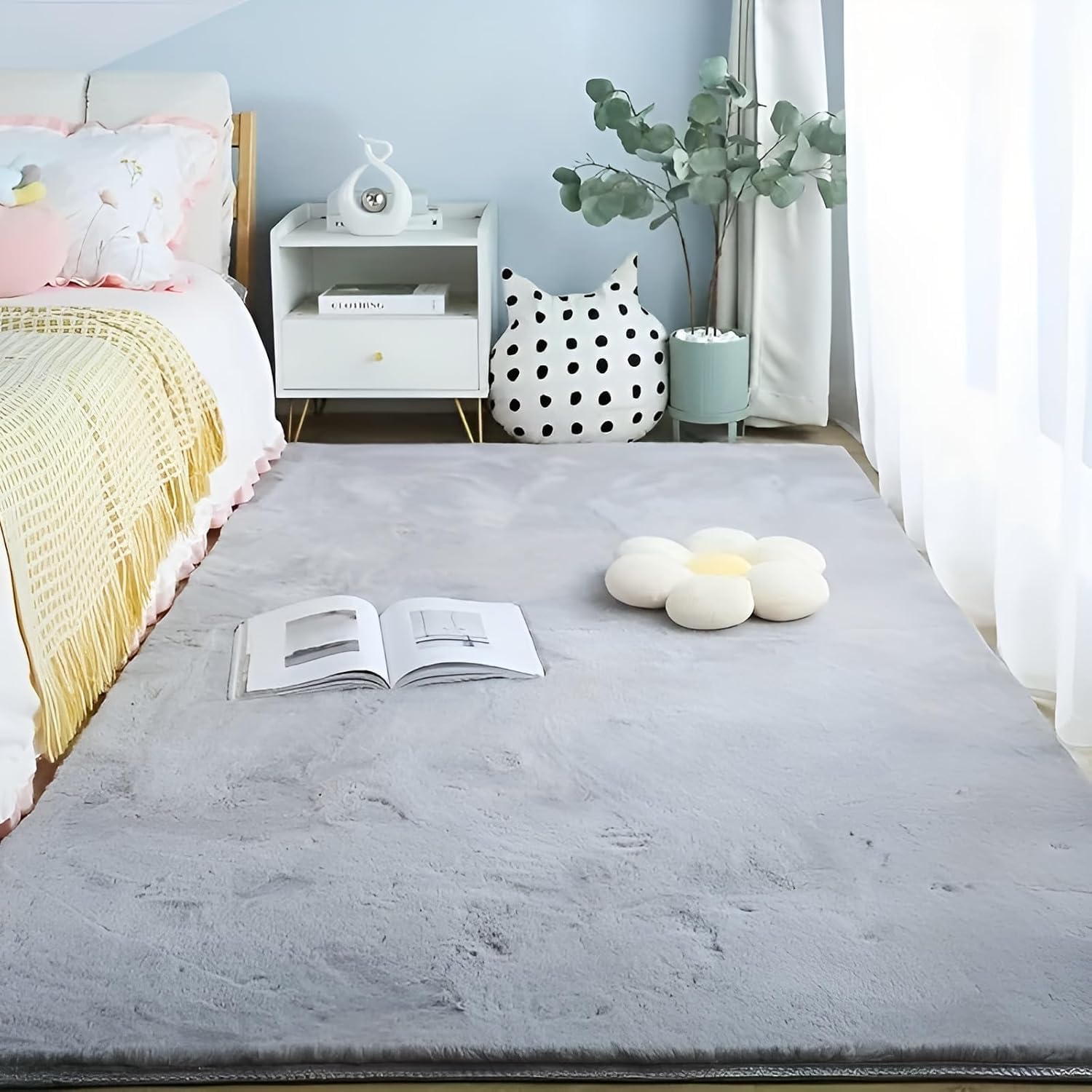 Prisha Cart Premium Soft Rabbit Fur Carpets | Rugs for Living Room | Fluffy and Soft Shaggy Carpet Floor Mat |Thick Plush for Living Room (3X5 Feet,Grey)-image-43