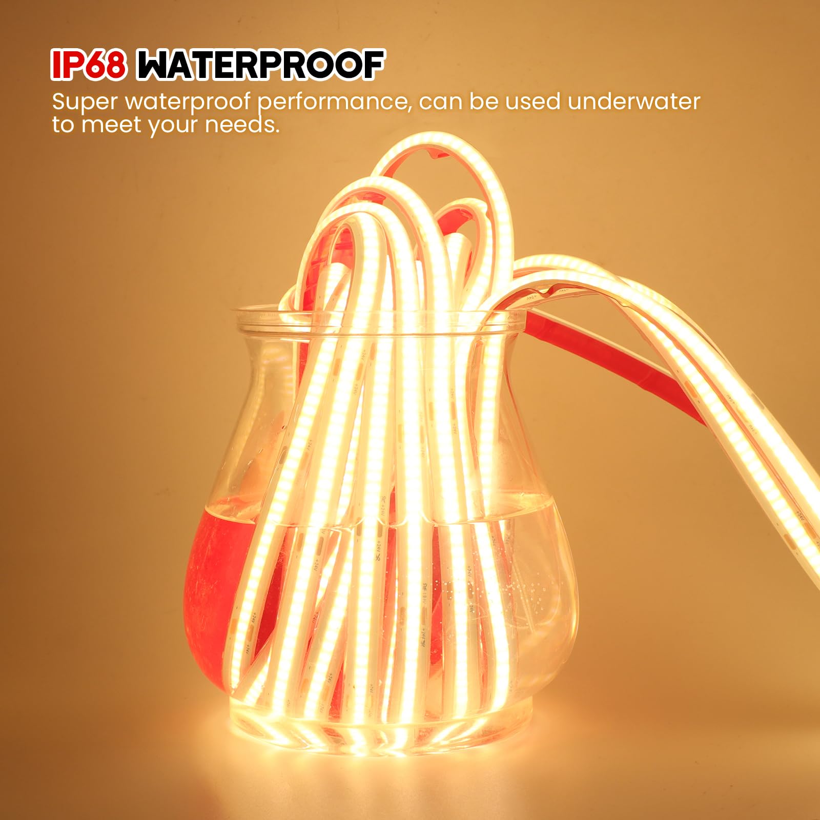 Wisada 24V COB LED Strip Light, 320 LEDs/m, IP68 Impermeabile, Flessibile Striscia di Luce LED per Rooflight Soggiorno Cucina Decorazione (Bianco Caldo (3000-3500K), 2M)