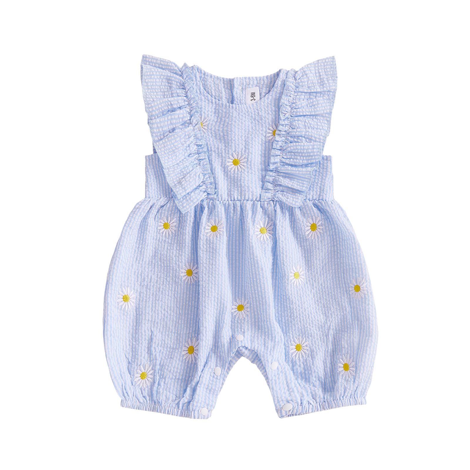 FOCUSNORM Newborn Baby Girl Summer Clothes Daisy Flying Sleeve Jumpsuit Romper Ruffle Onesie Infant Outfit 3 6 12