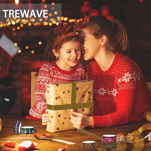 Miniatura 5 de TREWAVE 12 rollos de cinta decorativa de papel de enmascaramiento navideño para envolver regalos diario de recortes arte y manualidades con gnomo