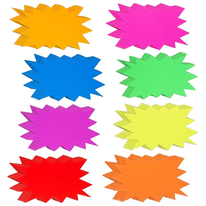 Buy 96 Pieces Neon Paper Starburst Sale Signs Starburst Classroom Name ...