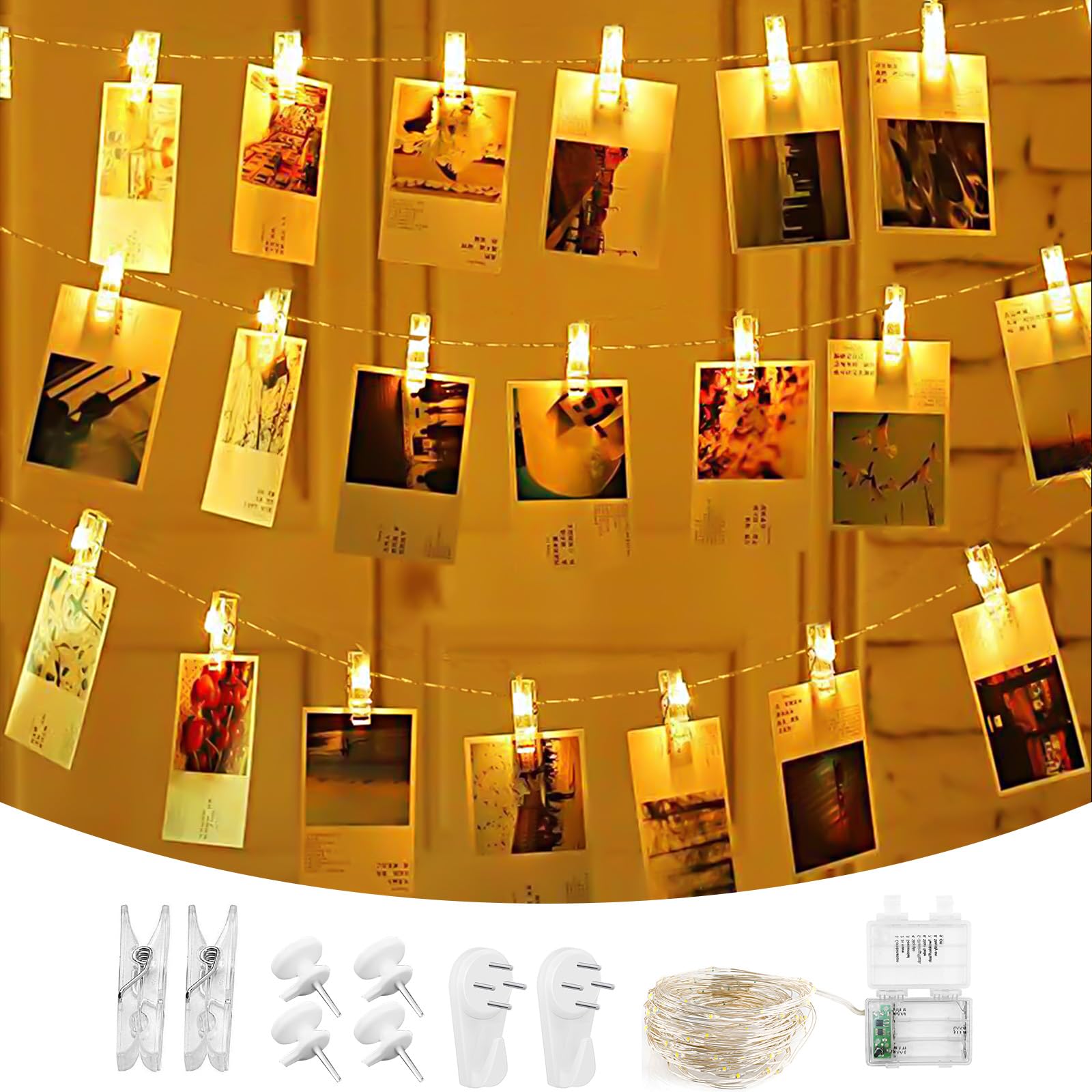 Hengxinc 100LED Photo Clip String Lights, 10M Battery Fairy Lights Indoor with 65 Clips, Copper Wire Fairy Lights for Wedding Christmas Decorations (65 Clip & 10M/32ft,Warm White)