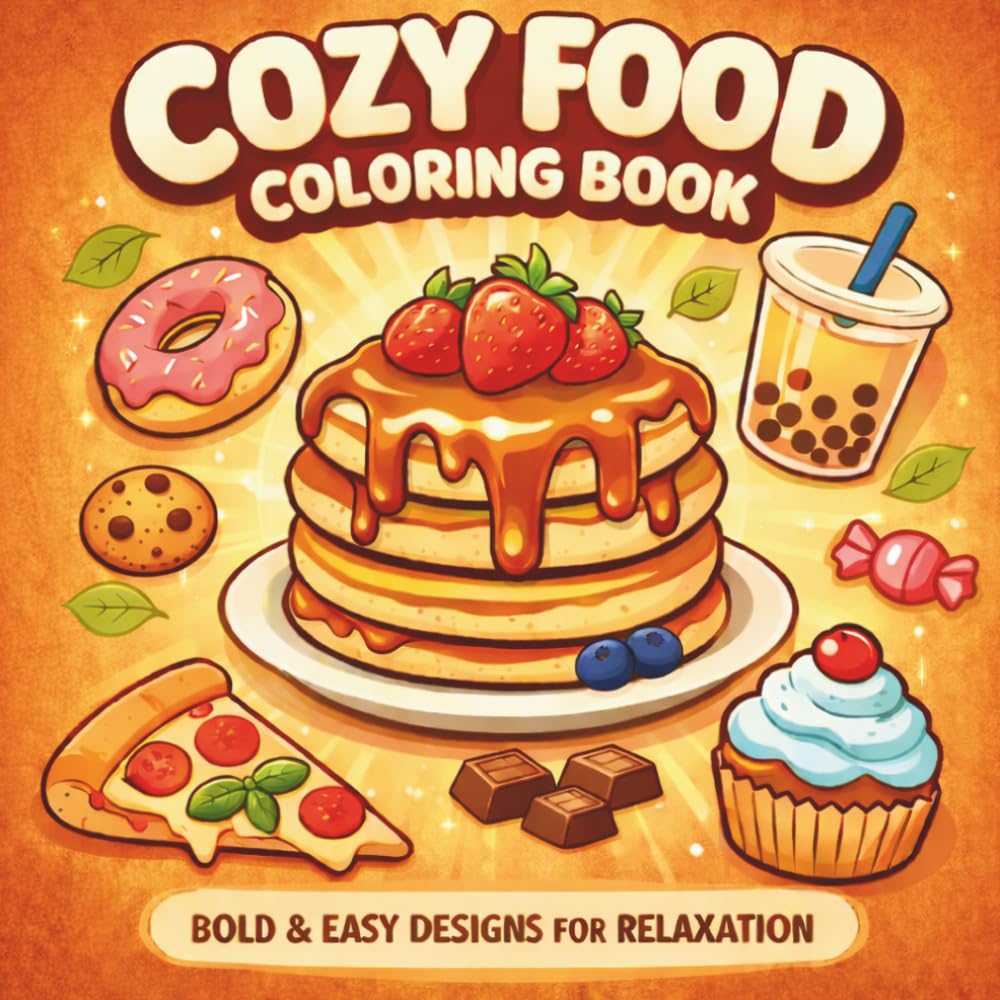 Cozy Food Coloring Book: Bold and Easy Designs for Relaxation with Cute Snacks, Comfort Meals, and Cozy Coloring Pages