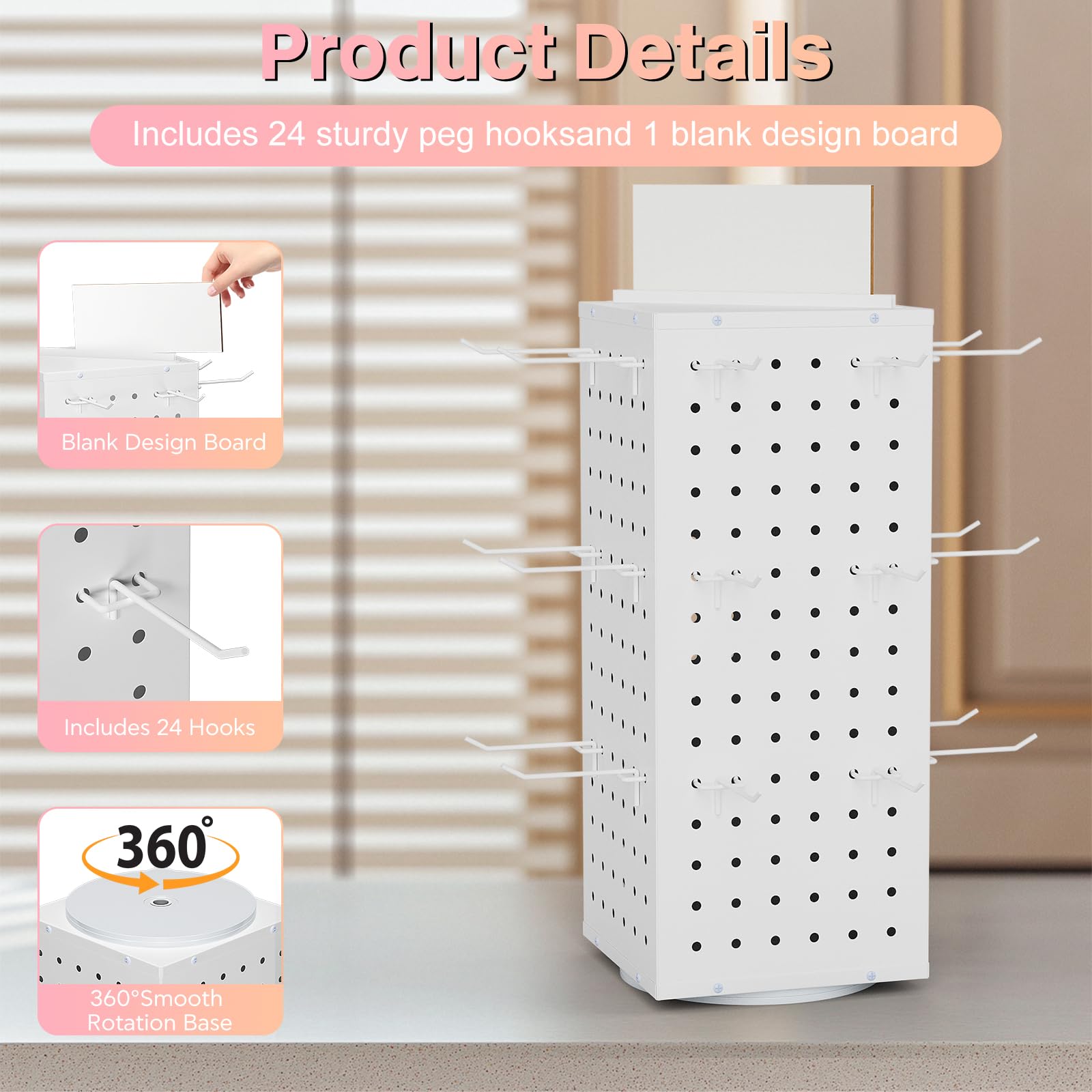 VACONICO Rotating Peg Board Display Stand with 24 Hooks, Tabletop Metal Pegboard Shelf for Craft Shows & Fairs, Retail Stores - Image 2