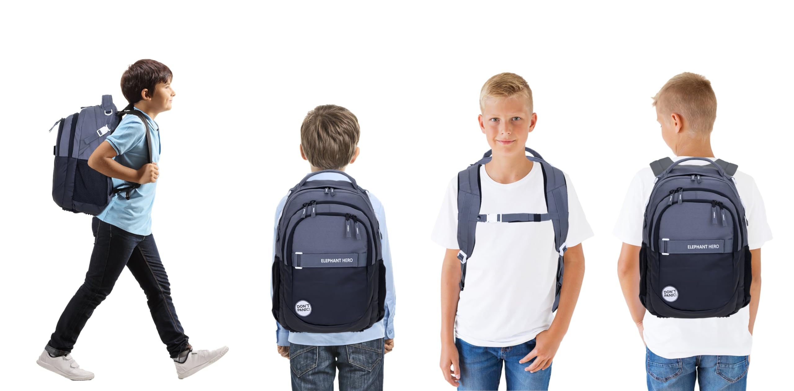 Elephant Schulrucksack 4 Teile Set Hero Rucksack 13047 CB Schwarz rtmf | Signature Jungen Mädchen Schultasche mit Sportbeutel Turnbeutel Mäppchen Flasche Anthrazit
