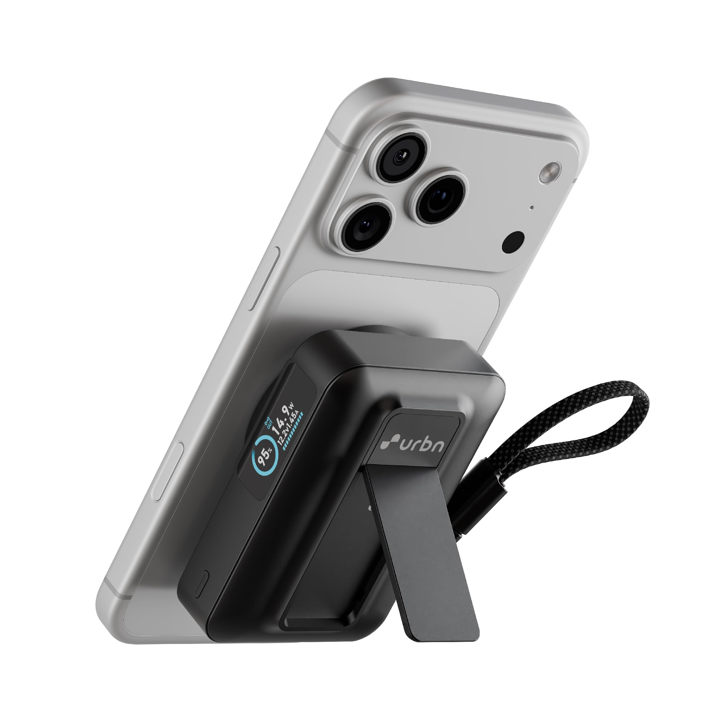 URBN 10000mAh Flux Qi2 MagSafe Power Bank with Ai Powered Smart TFT Display | 15W Magnetic Fast Wireless Charging | 20W USB-C in-Built Cable for Charge & Recharge | Travel Friendly (Black)-image-32