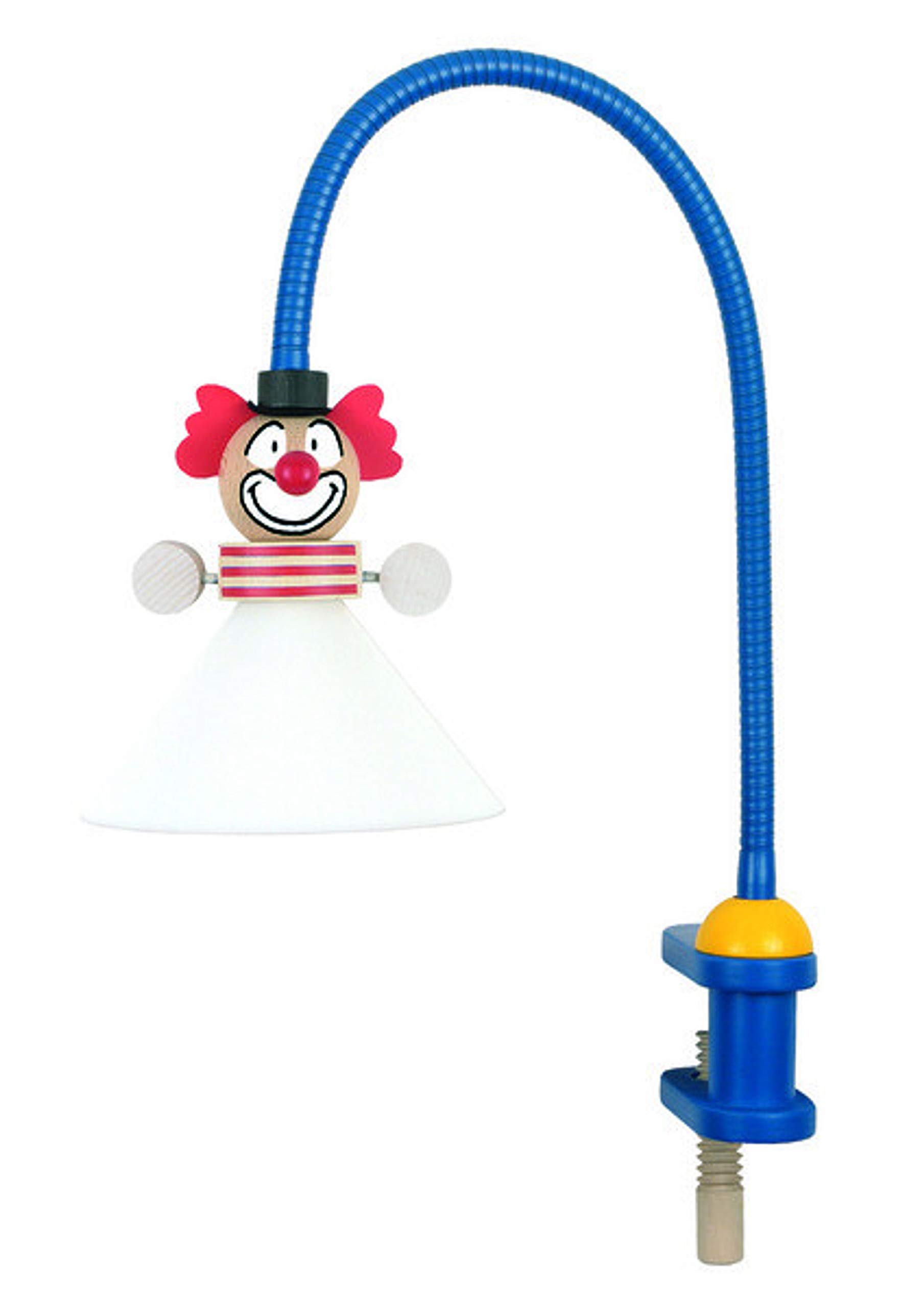 Niermann-Standby 233 - Klemmleuchte Clown Flexrohr ca. 50 cm, Klemme aus Holz, Schirm aus Bruchsicheren Polycarbonat, 1 x G4, Schukostecker mit Zwischenschalter