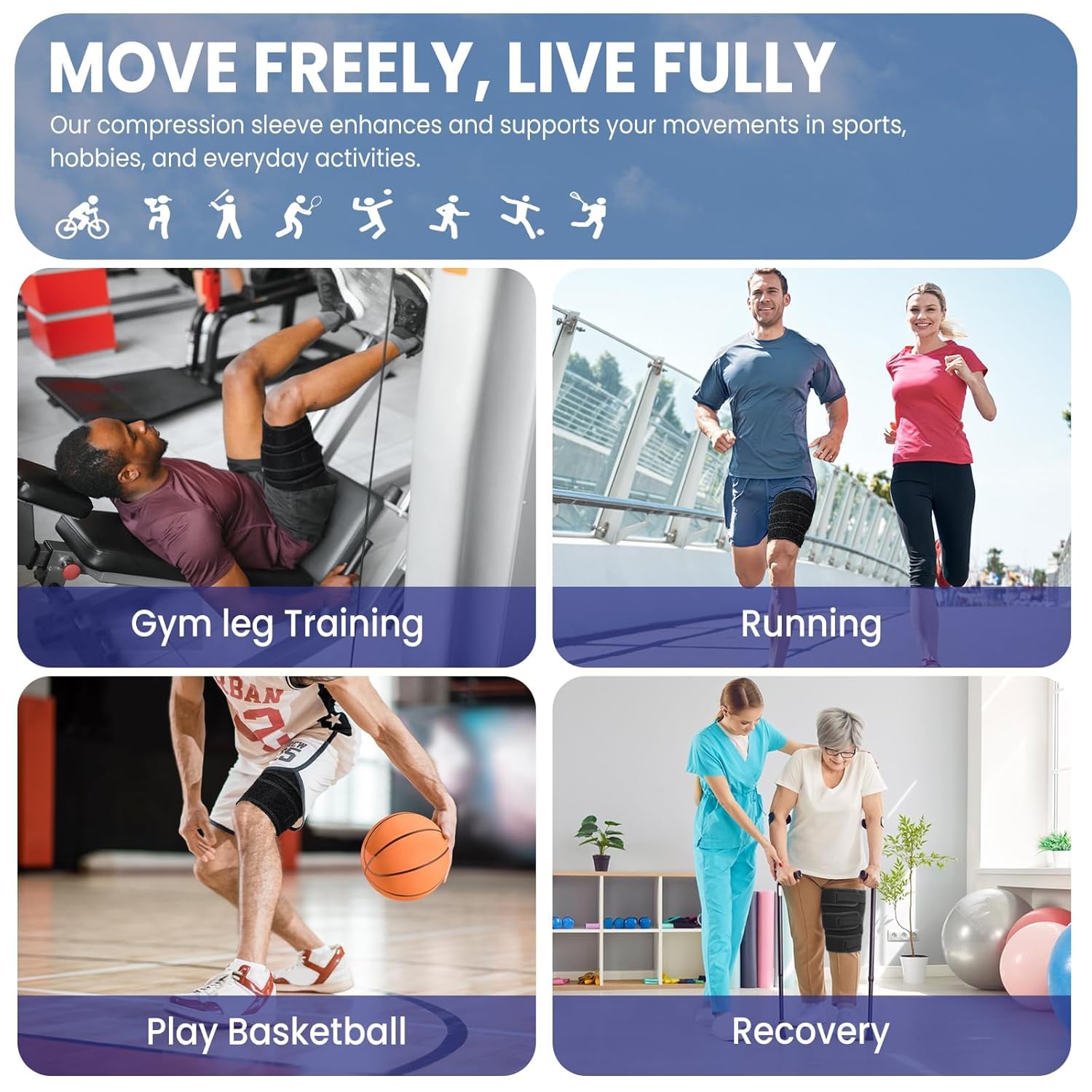 Hamstring Compression Sleeve with 3 Adjustable Straps – Thigh Compression Sleeve for Men & Women, Pulled Groin & Quad Compression Wrap, Tendinitis Relief, Sports Recovery (L Size, Left/Right Leg) - Image 5