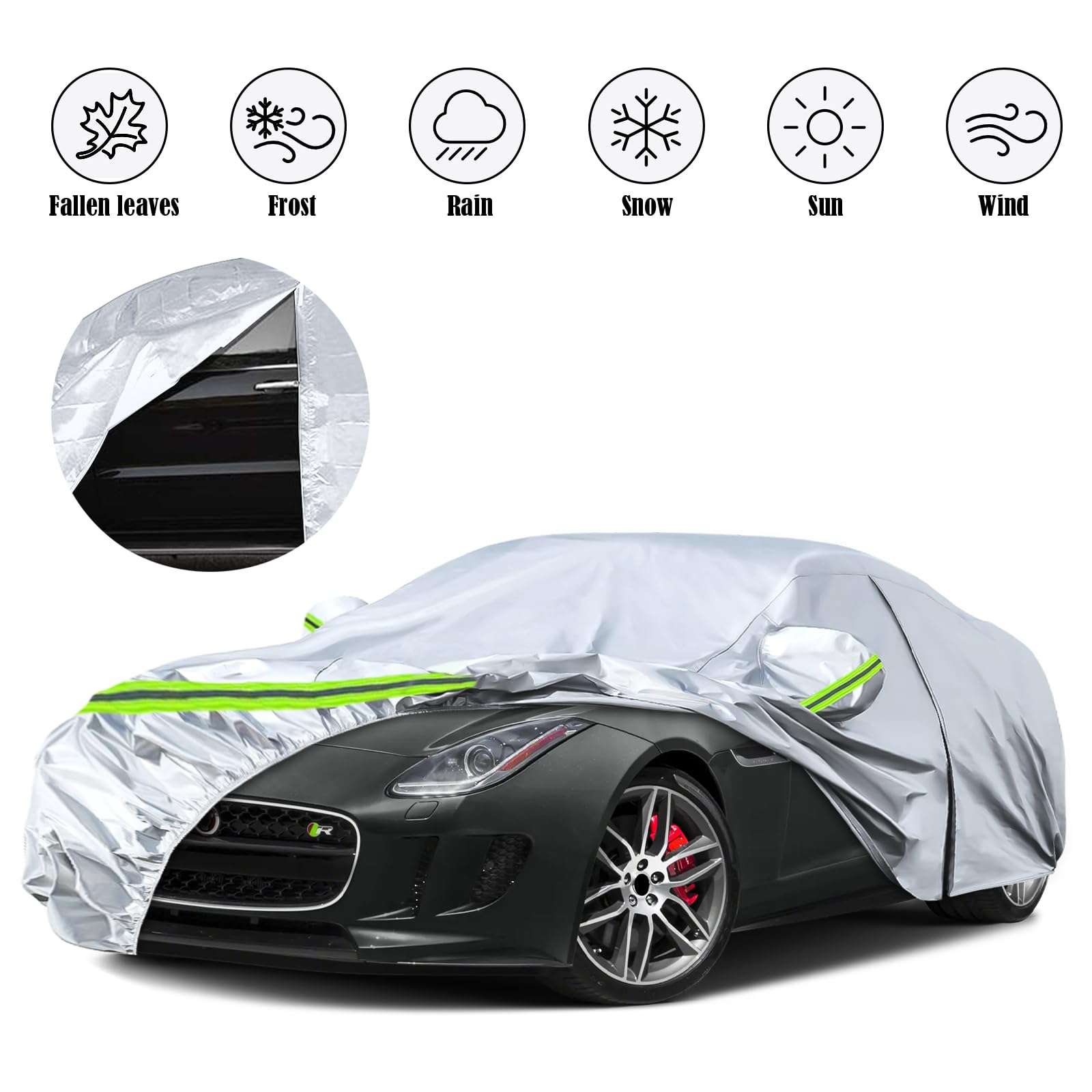 Copertura Auto per Jaguar F-Type 2014-2022, Copertura Auto Impermeabile con Cerniera Porta Laterale, Sole Pioggia Polvere UV Protezione da Tutte le Intemperie Copertura Completa Aperto
