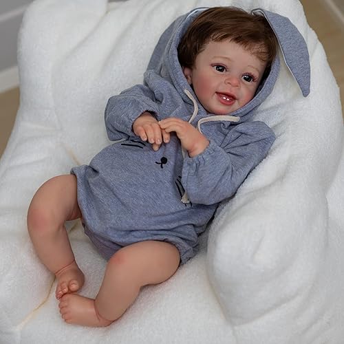 Reborn - Muñeca de bebé Reborn de 24 pulgadas de la vida real, muñeca de silicona realista con cuerpo de tela de dientes para niños y niñas, regalos