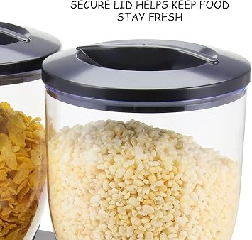 Greenfields Triple Dry Food Cereal Dispenser – Classic Storage Canister for Cornflakes, Candy, Sweets, Lentils, Nuts, Beans & Granola – Easy Control Kitchen Quick Dispenser, Black