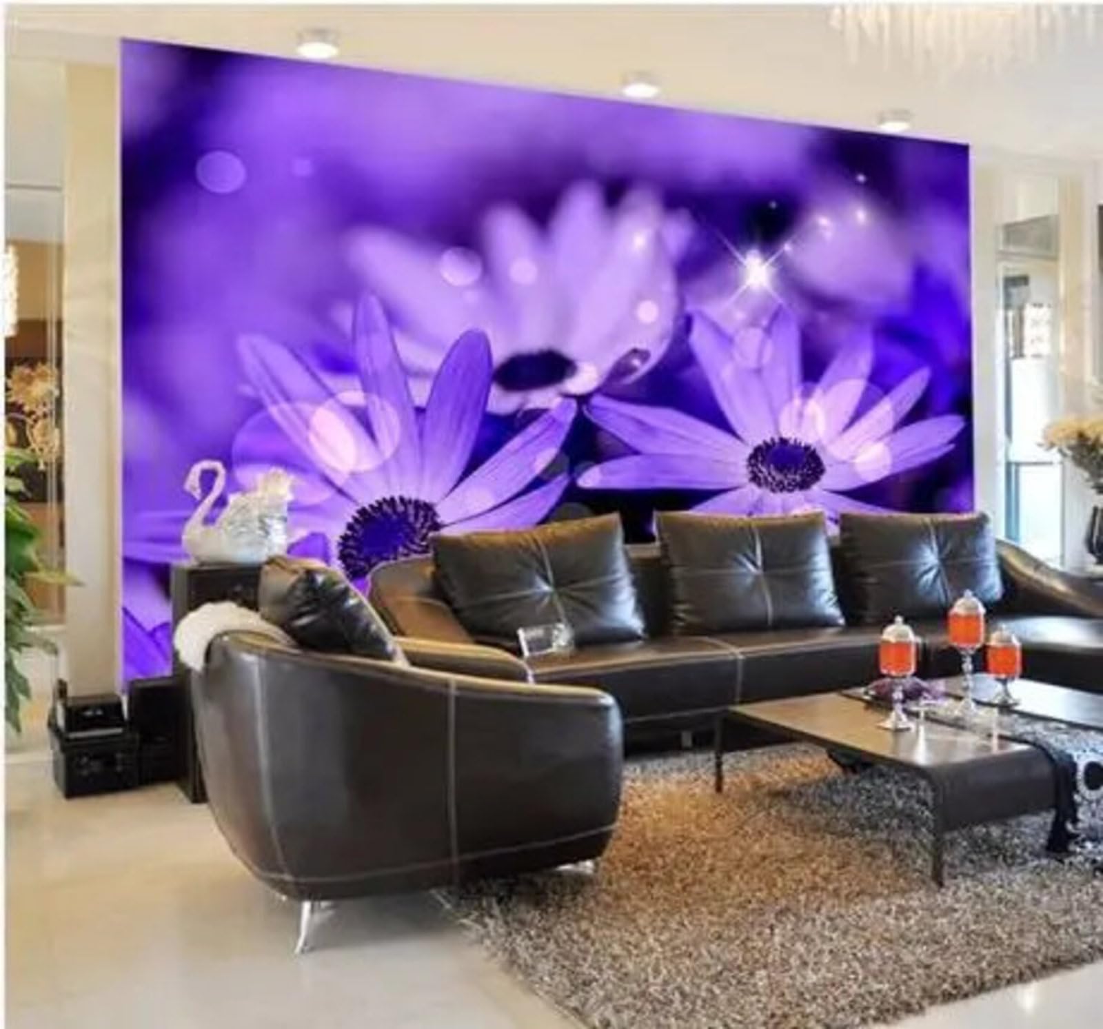 Wallpaper-3D-Xlm 400Cm×280Cm(B×H) Minimalist Beautiful Three Dimensional Purple Flowers 3D Wallpaper Easy Install Feature Office Living Room Sofa Bedroom Tv Background Wall Decoration-400Cm×280Cm