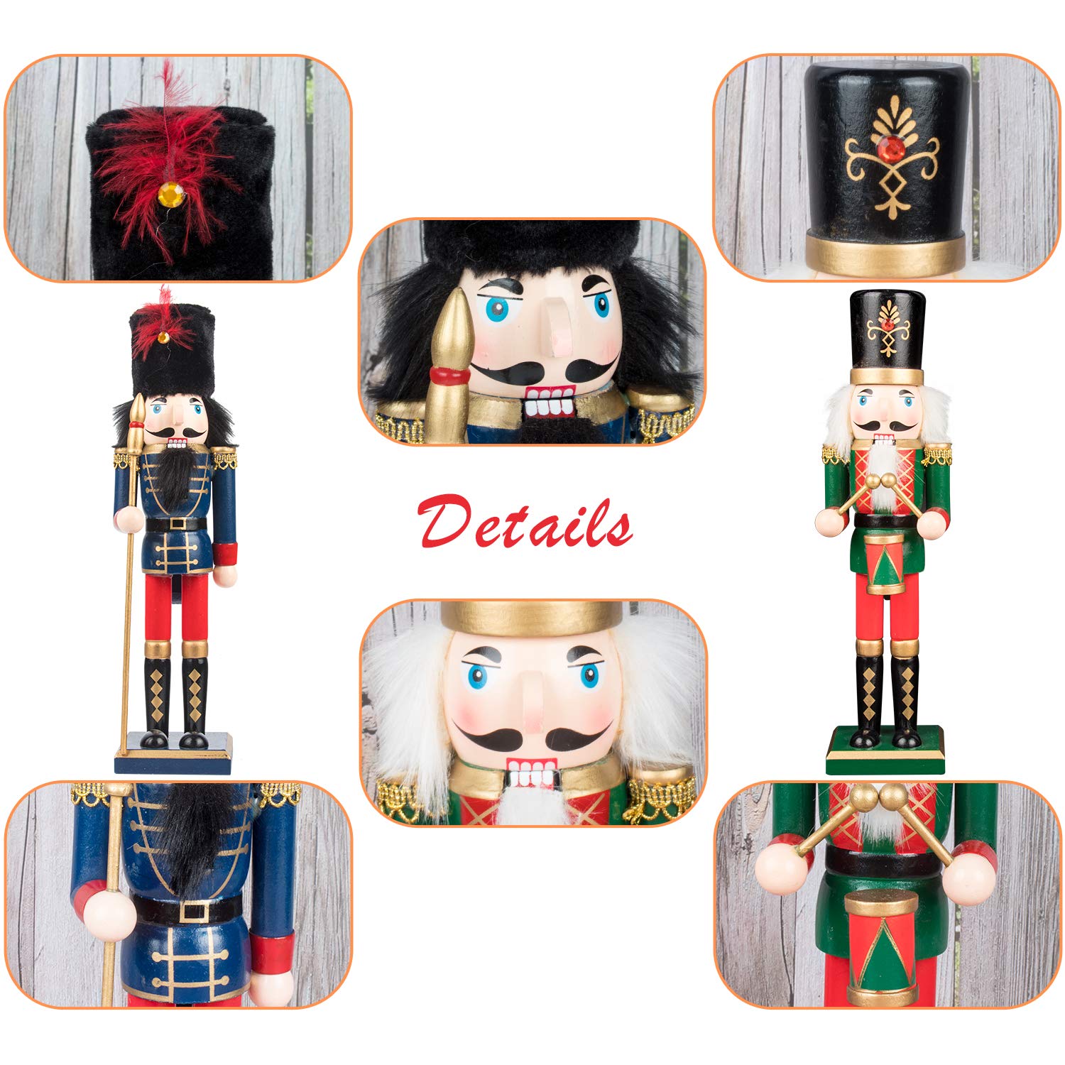 KI Store Schiaccianoci di Natale da 30 cm, per Natale, in legno decorazione per feste, scrivania, piccolo regalo (30cm, rosso blu e verde)