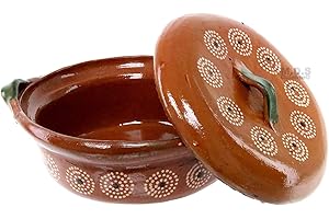 Authentic Clay Cooking Olla 10" with Lid Mexican Floral Cazuela