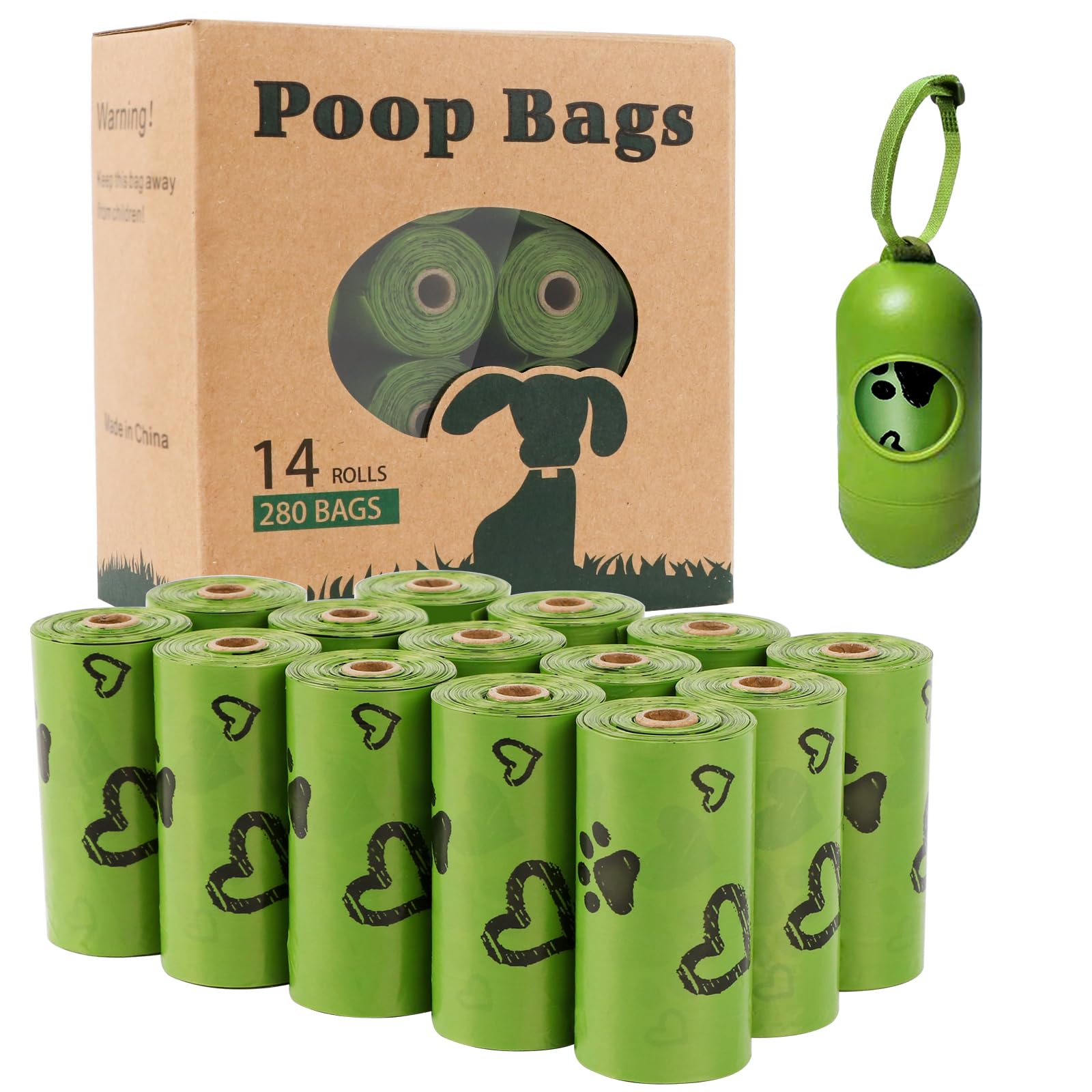 Photo 1 of Dog Poop Bags Rolls: Leak-Proof Poo Bag with Dispenser – Large Unscented Poop Bags for Doggy Dogs (450 Count)- Green
