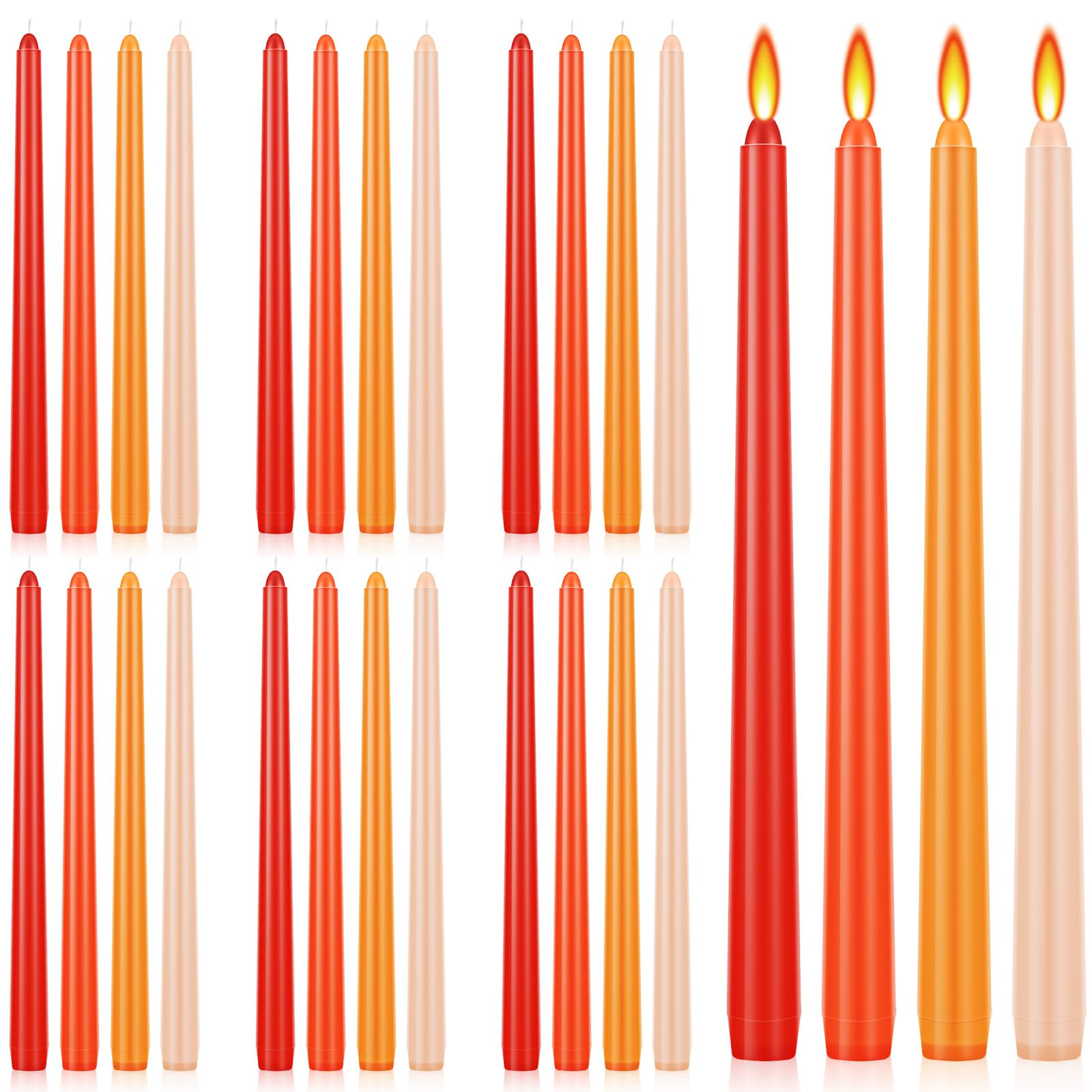 Treela 24 Pcs Orange Gradient Color Taper Candles 12 Inch Scented Smokeless Candle Sticks Long Tall Burning Candlesticks for Valentine Dating Hanukkah