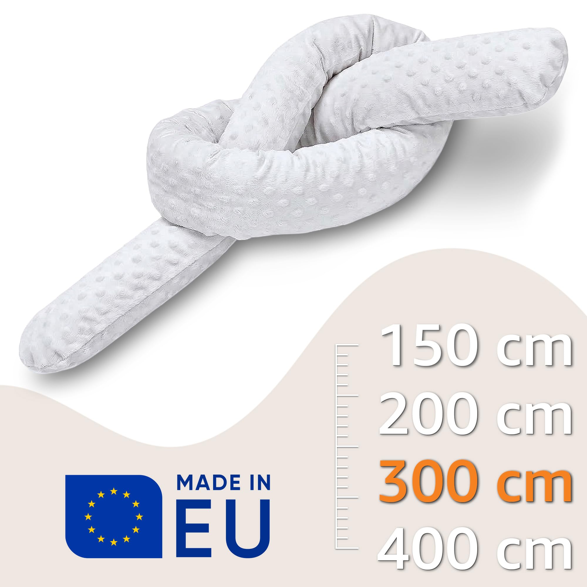 Totsy Baby Seitenschläferkissen Bettschlange Body Pillow 300 cm Minky - Kopfkissen lang Bettrolle Schlafkissen Nackenrolle Zertifikat Oeko-Tex Hellgrau – Bild 3