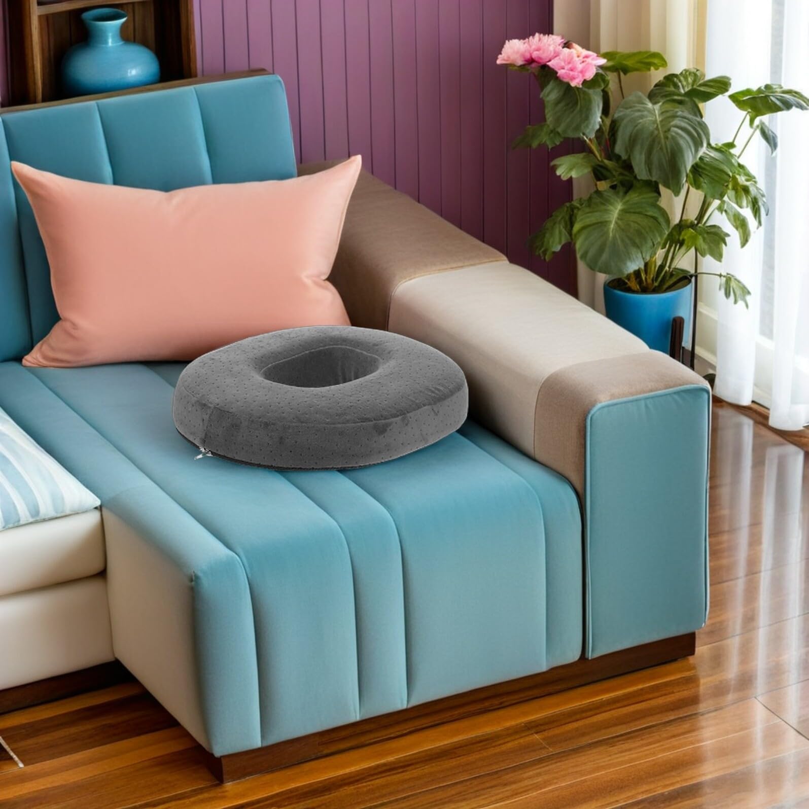 Almohadilla Ergonómica de Espuma Viscoelástica para Asiento de Silla con Orificio Ovalado 43X35X7 CM Cojín de Soporte para Coxis Antiescaras y Transpirable Adecuado para