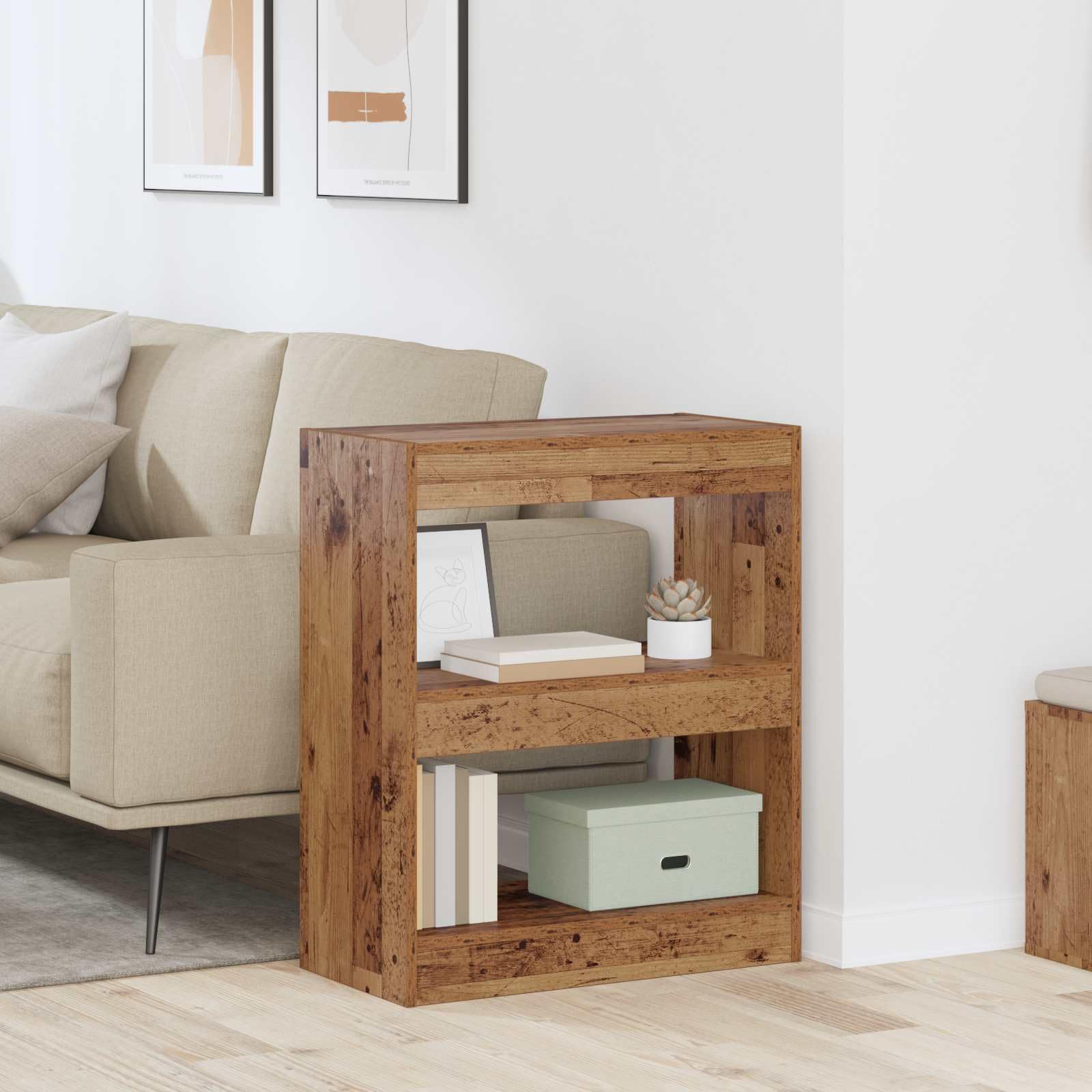 Libreria a 2 Ripiani da Soggiorno 60x30x72 cm Legno Vecchio | Scaffale salvaspazio compatto per studio e camera da letto con due ampi scomparti aperti in legno ingegnerizzato.
