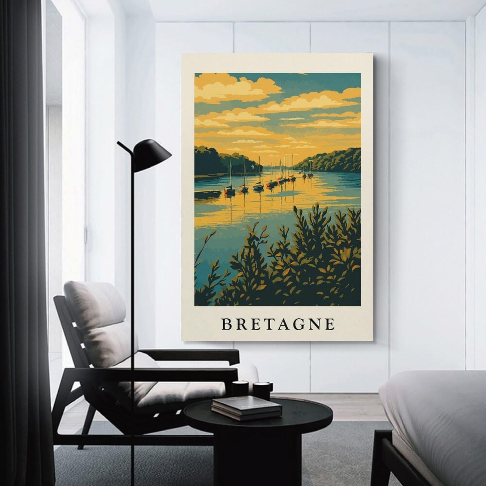 Junmoney Bretagne Coastal Scene with Sailboats Wall Picture Print 20x30inch(50x75cm), for Corridors, Hallways Or Apartment Entries, Wall Decor to Refresh Empty Corners