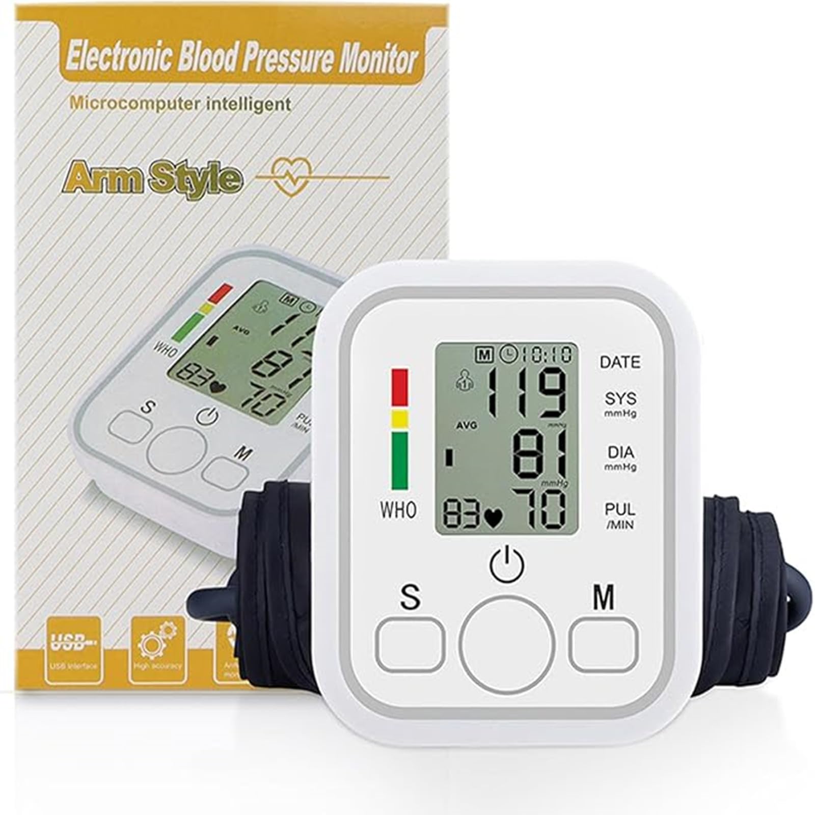 Professional Electronic Blood Pressure Monitor for Arms - Clinically Validated with Irregular Heart Rate Detection and Cuff Wrap Guide (White)