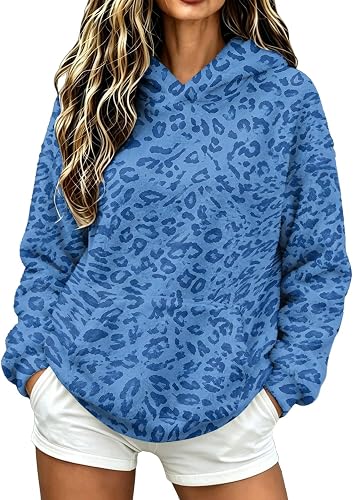 Womens Hoodies Cheetah Print Sweatshirt Long Sleeve Fleece Oversized Hoodie