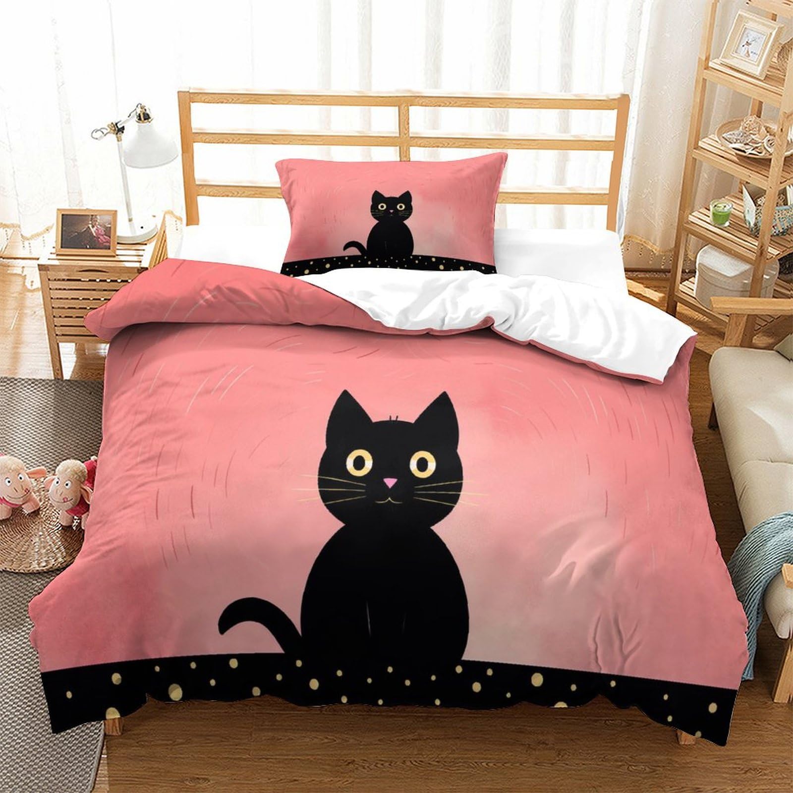P1S9U7W5Y Stylish Cat 3D Printed Duvet Cover Set 3pcs Microfiber Kitten Bedding Set Single