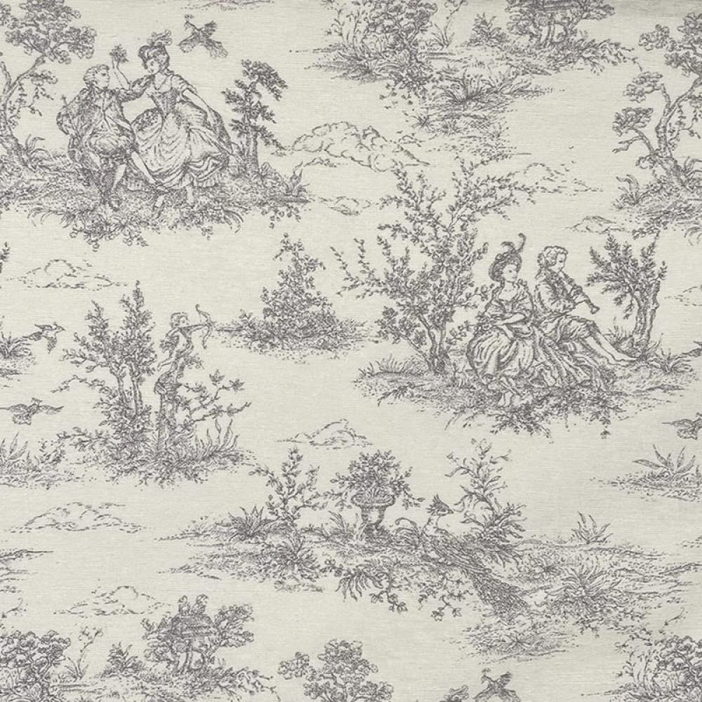 Cotton Rich Linen Look Panama Fabric Toile French Painting Aristocrat 140cm Wide Sold Per Metre (Grey)