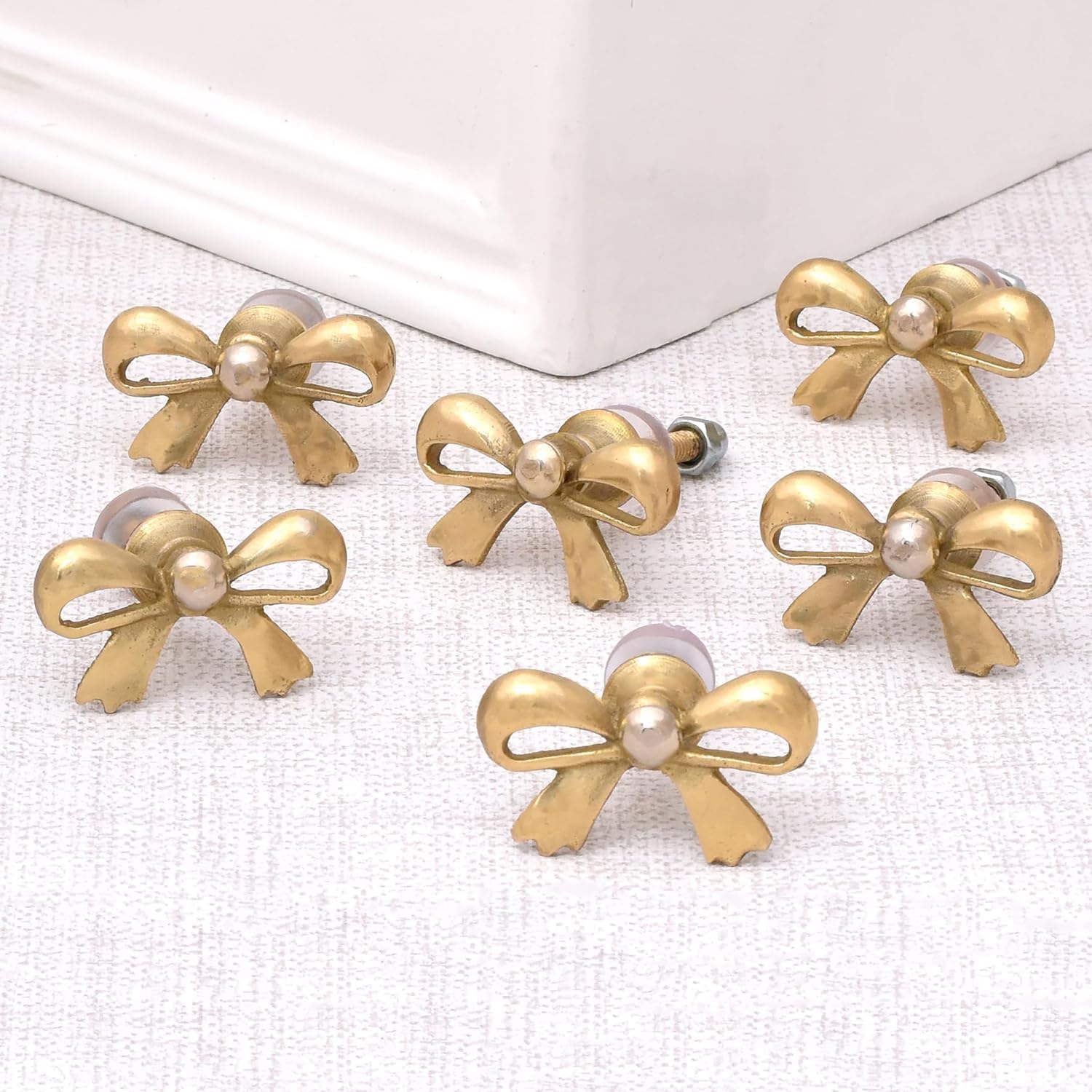 Indian Shelf 18 Pieces Brass Gold Bow Drawer Knobs for Kitchen Cabinet Hardware Nursery Tie Door Decorative Kids Dresser Knobs Pulls Premium Vintage