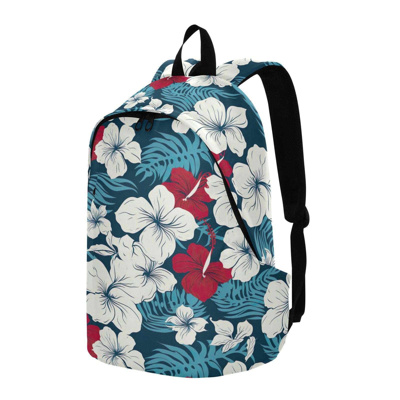 MCHIVER Travel Backpack Hibiscus Flower Colorful Leaf Casual Daypack Backpacks Lightweight Carry on Bag Water Resistant Hiking Backpack for Women and Men