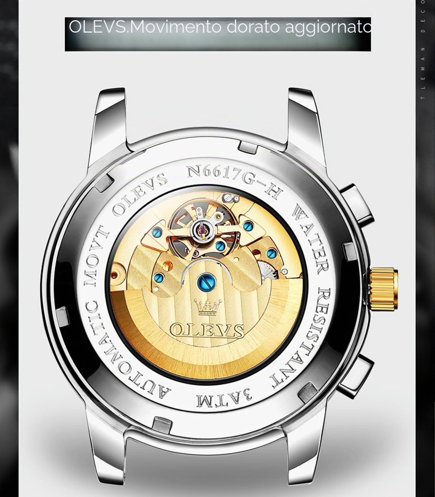 OLEVS Watches Men Automatic,Self Winding Skeleton for Men Tourbillon No Battery,Luxury Stainless Steel Watch with Date Mechanical Men's Waterproof Two Tone Gifts