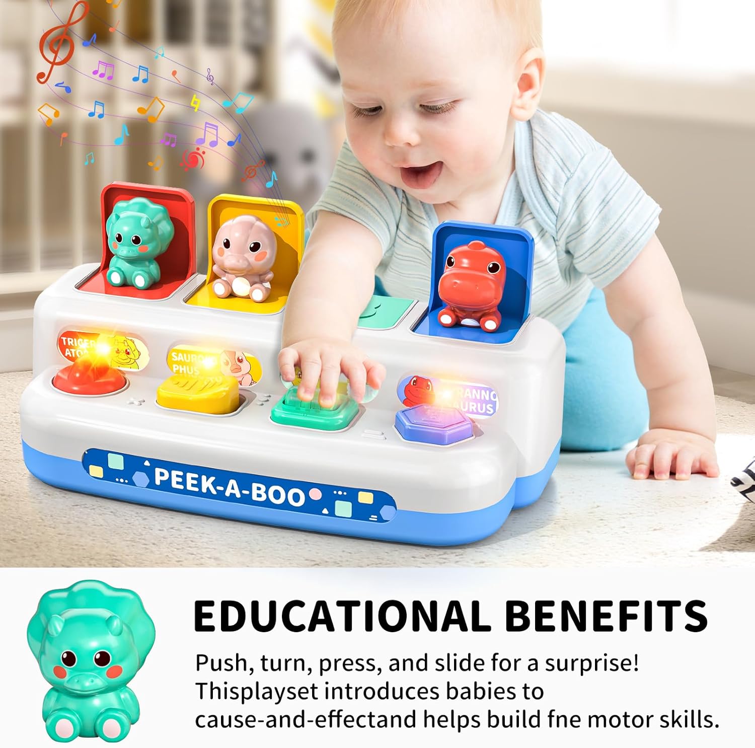 Musical Cause and Effect Pop Up Developmental Toys for Babies and Toddlers 36+ Months, Montessori Interactive Toy with Buttons & Colors – Color Sorting Animals, 3 4 5 Years Kids Gift